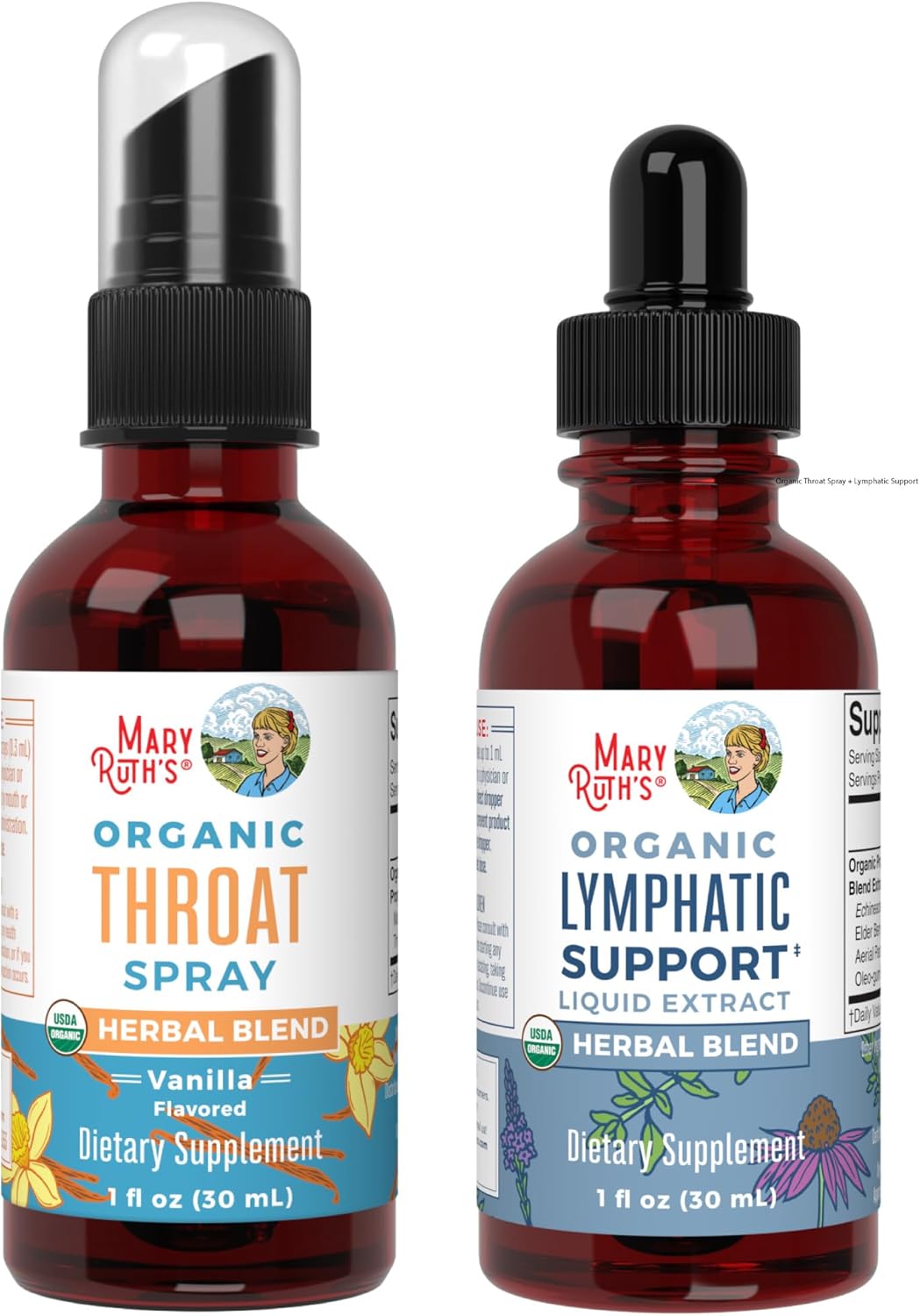 MaryRuth Organics Throat Spray (Vanilla) & Lymphatic Cleanse Drops | USDA Organic, Clean Label Project Verified® | Vitamins for Throat Relief, Immunity & Overall Health | Vegan, Gluten Free, Non-GMO