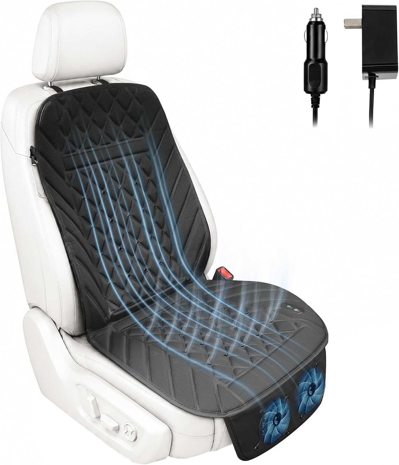 2026 Upgraded Ventilated Seat Cushion, 12V-24V Cooling Car Seat Cover for Front Seat, Cooled Seat Pad for Office Chair Sofa Car SUV Truck Universal Fit, Classic Black