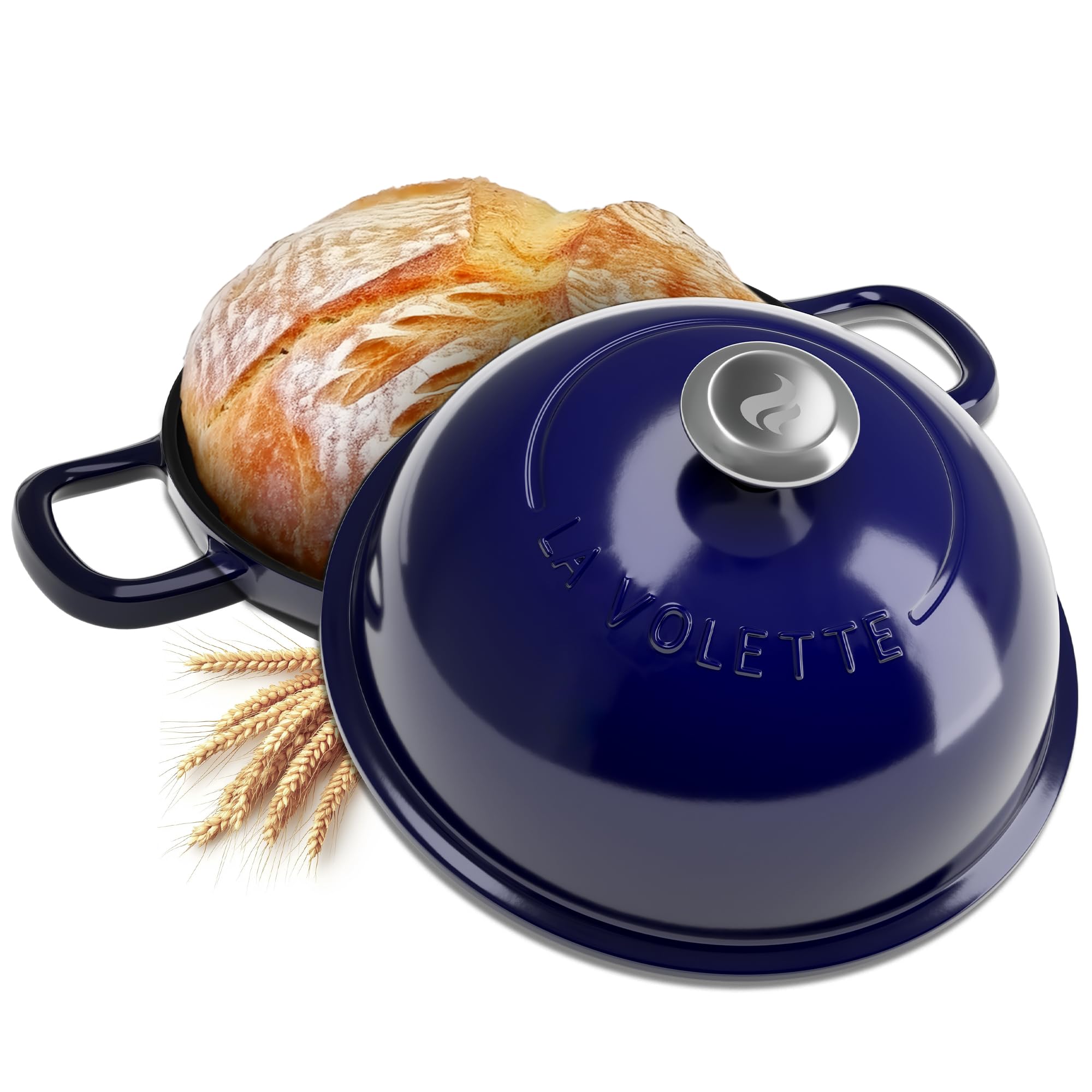 enameled cast iron bread pan with lid 9 piece complete bread baking set | dutch oven for bread baking | 10 inch bread oven with lid | thick enamel | silicone baking mat | banneton | 6 quart (blue)