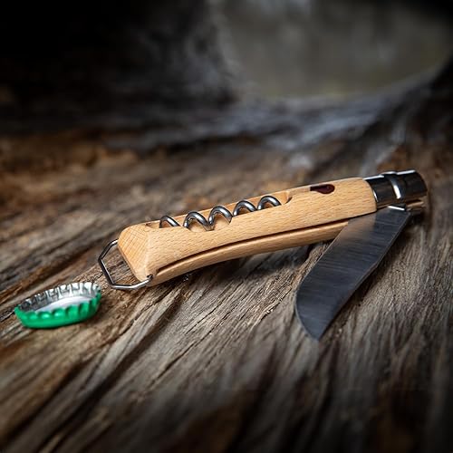 Miniatura 6 de Opinel Sacacorchos de acero inoxidable No. 10, cuchillo plegable para vino y queso, sacacorchos integrado + abridor de botellas, mango de madera de