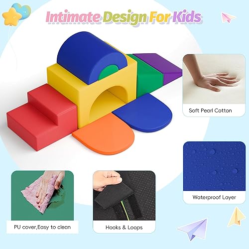 Miniatura 7 de Juguetes de escalada suaves para niños pequeños, 7 piezas de bloques de escalada de espuma suave para bebés, juego de actividades de escalada y