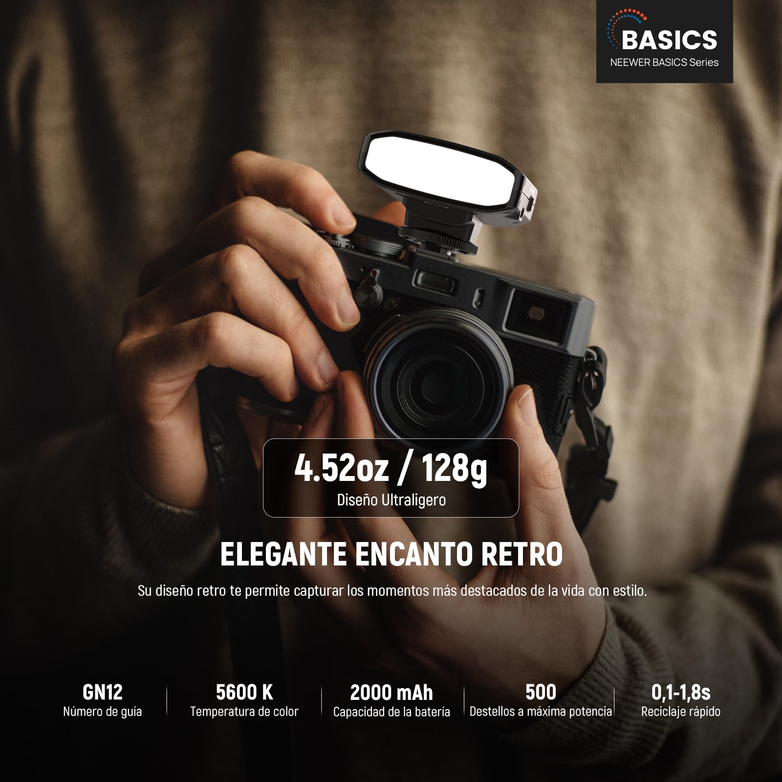 NEEWER BÁSICO 5600K Mini Cámara Flash Speedlite GN12, 2000mAh/500 Flashes/0,1-1,8s, Reciclable Ligero Compatible con Canon Fujifilm Sony Nikon Cámara Digital Zapata Estándar para Foto Estudio,Z120 SE