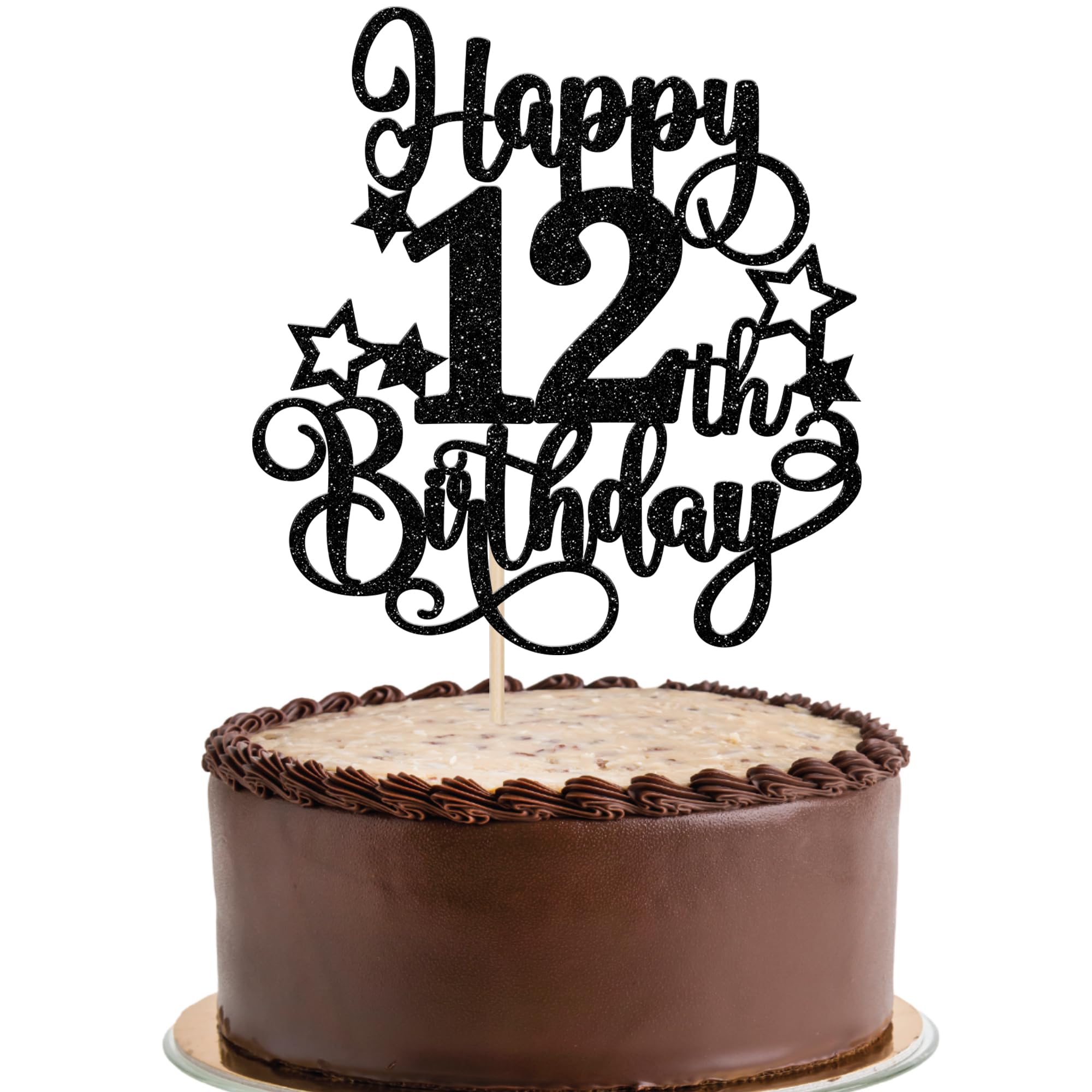 1 PCS Happy 12th Birthday Cake Topper Glitter Cheers to 12 Years Birthday Cake Pick Hello 12 Fabulous Cake Decoration for Happy 12th Birthday