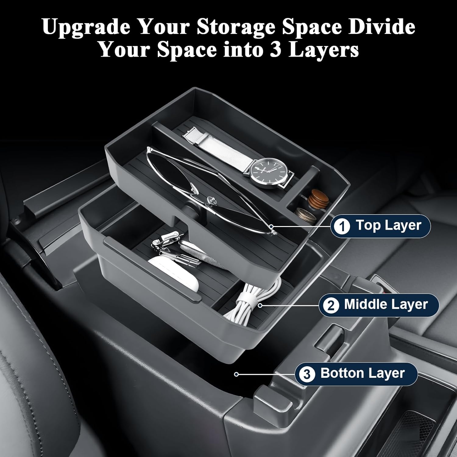 BIBIBO 2Packs for 2026 Subaru Outback Center Console Organizer 2026 Subaru Outback(Premium,Limited,Touring,Wilderness,Limited XT,Touring XT) Console Tray 2026 Outback Console Insert Tray-Double Layers