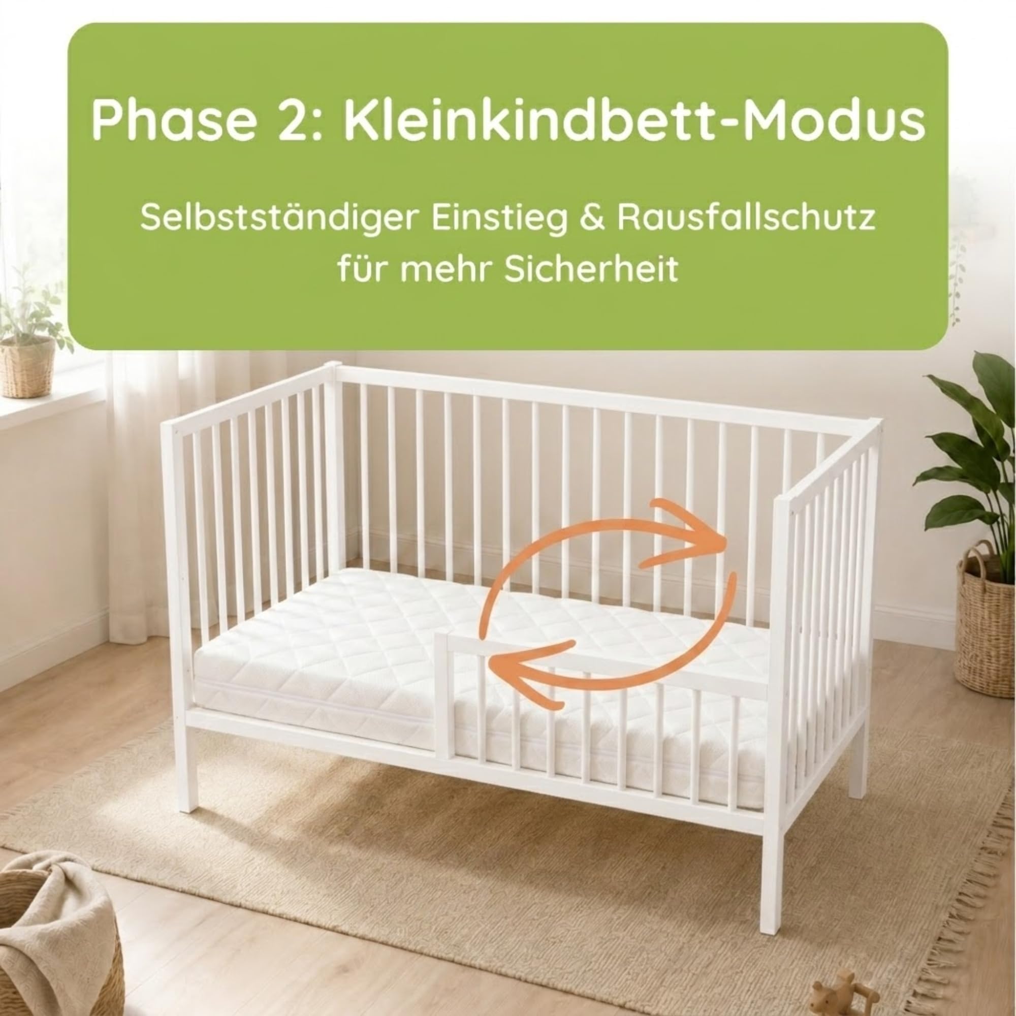 Kids Collective Babybett Kinderbett Beistellbett | Modulares Gitterbett Lattenrost 3-Fach höhenverstellbar & abnehmbare Sprossen | Baby Bett Holz Kinderzimmer | 120x60 cm | Weiß