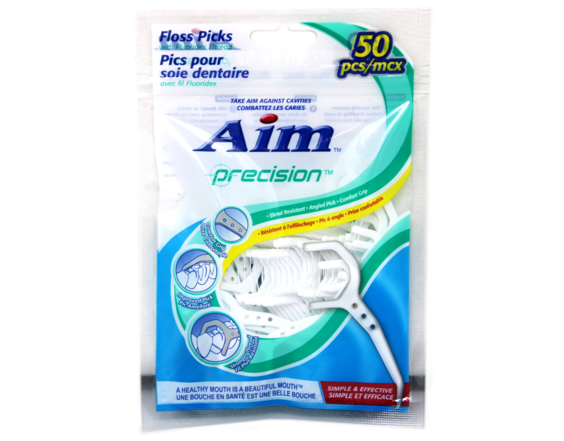 4 Pack of Aim Precision Dental Floss Picks Waxed 60 Each Perfect for Family, Hotel, Travel