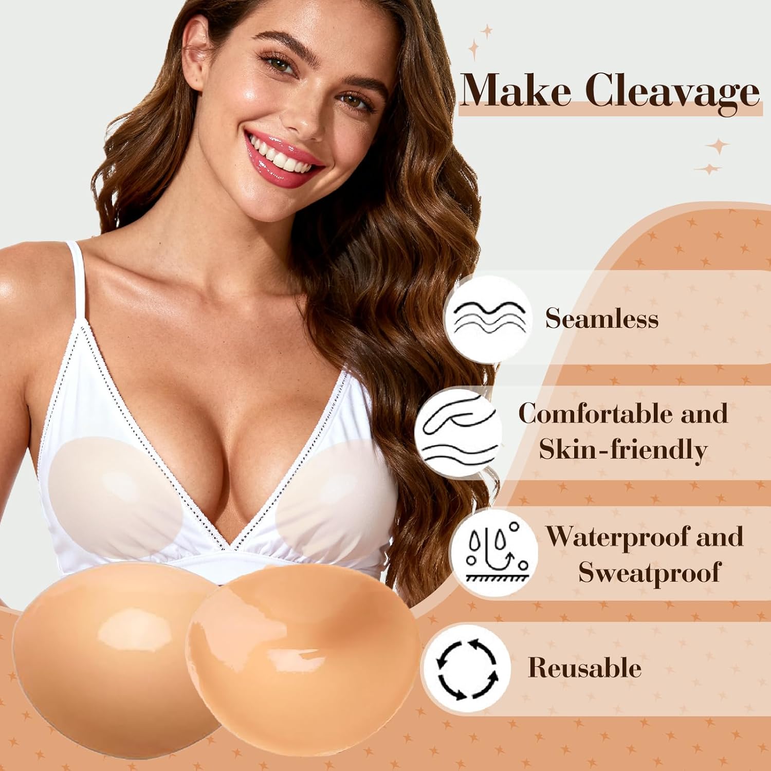 Majurphy Natural Push up Sticky Bra Insert Pads | Double Sided Adhesive Inserts | Stick on for Sports Bra Swimsuit - Image 3