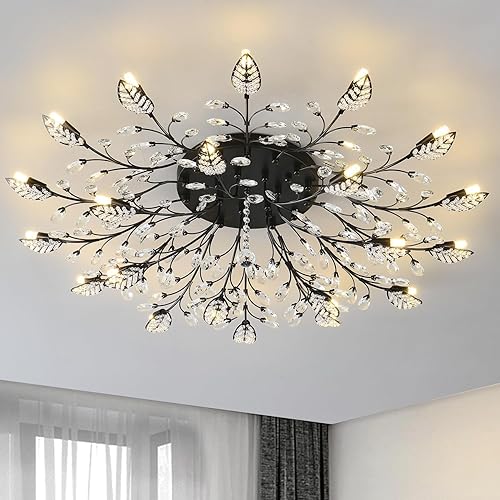 Miniatura 10 de Moderna lámpara de techo de cristal con hojas doradas, luces de techo semiempotradas, iluminación para dormitorio, sala de estar, comedor, cocina