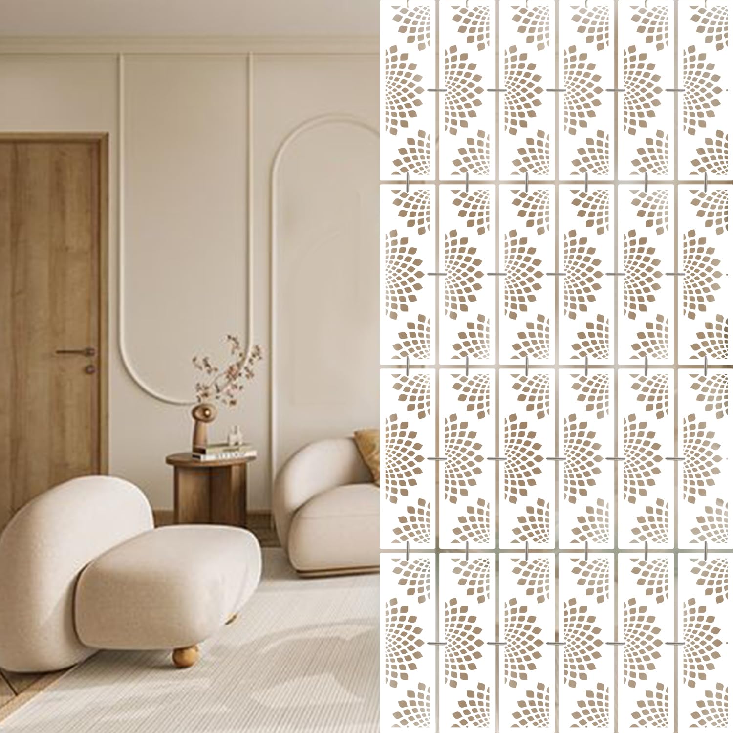 OLIVE TREE Room Partitions Hanging Room DIY Divider Panel Modern Hanging Screen Partition for Decorating Bedding, Dining, Study and Sitting Living -Room, Hotel -White-8111-image-15