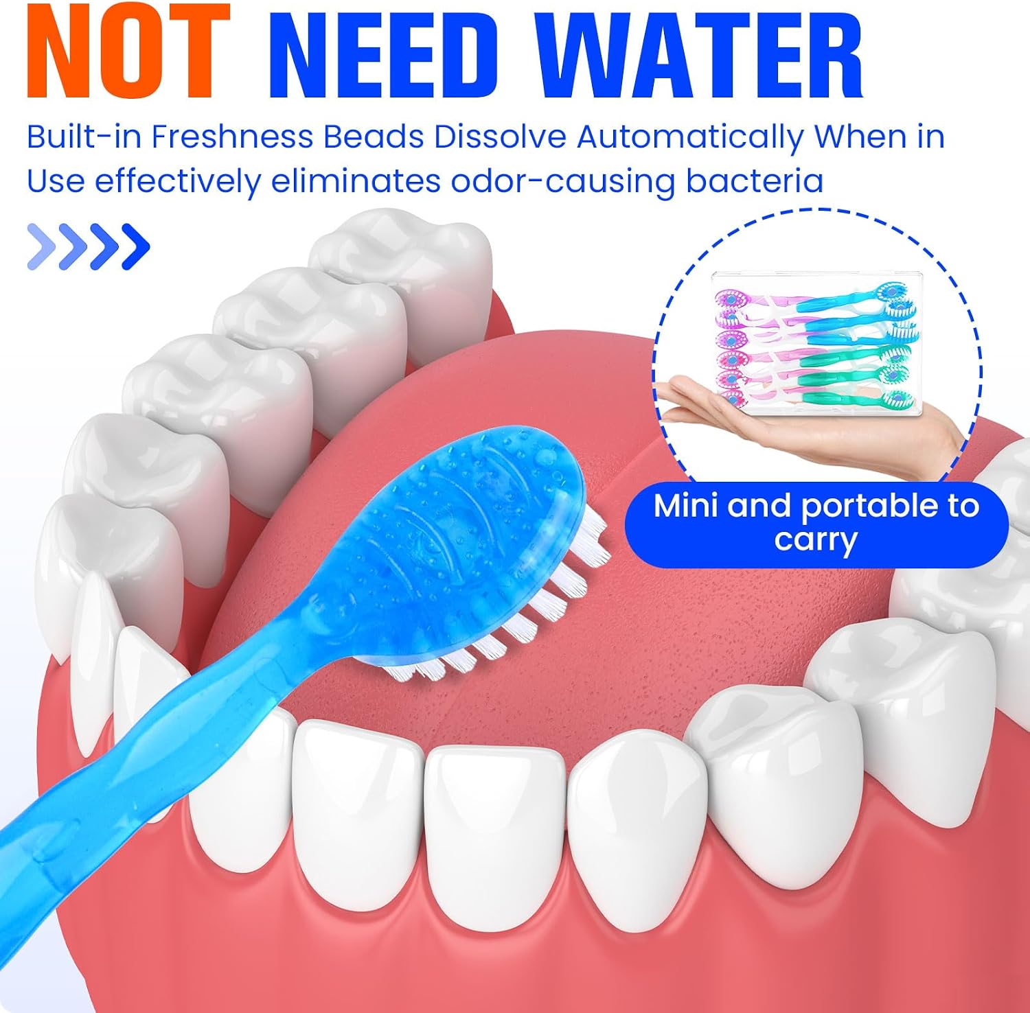 96 Pack 5-in-1 Mini Disposable Toothbrush, WaterlessToothbrushes (Mint)