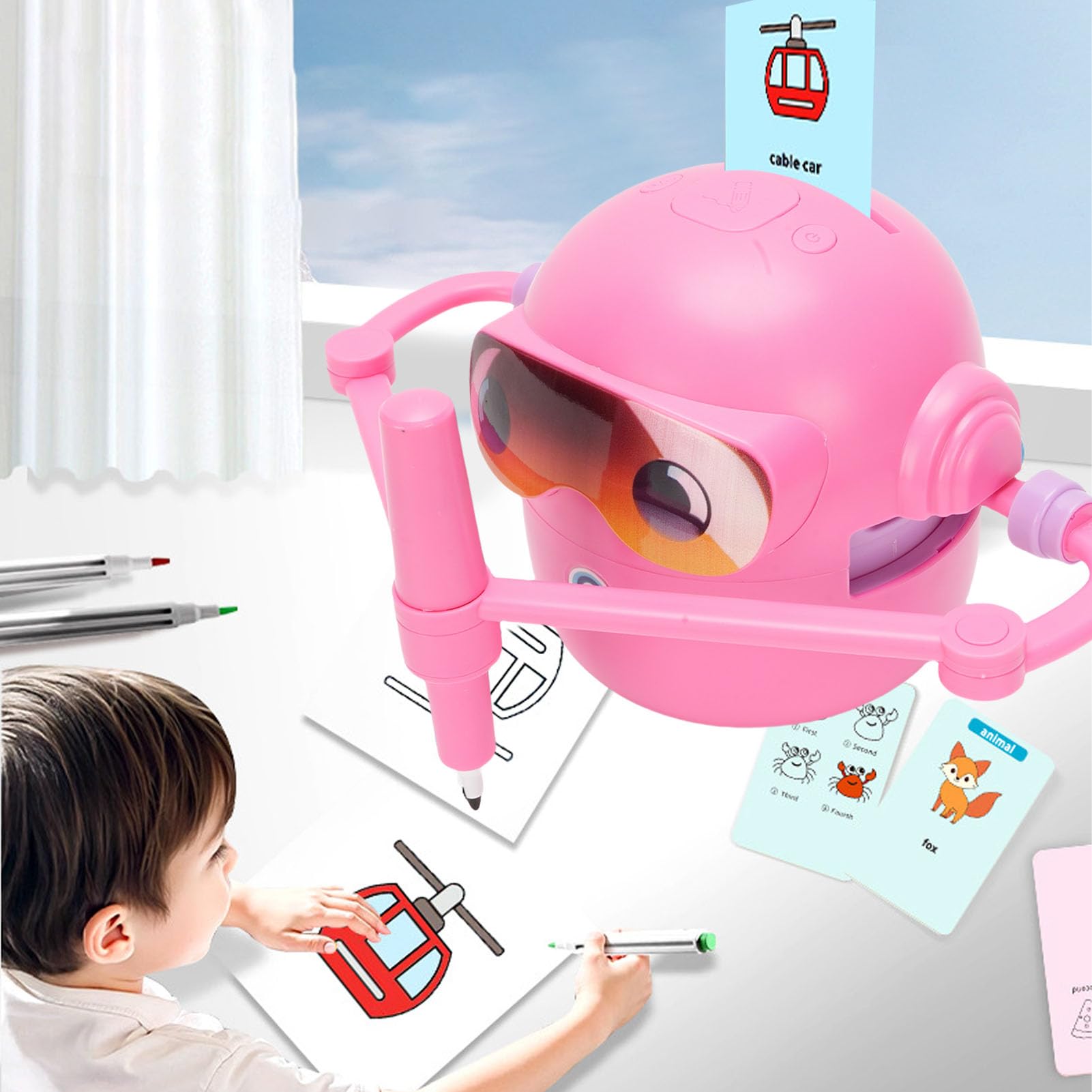 Tbest Smart Rysing Robot, Dzieci Malowanie Robotów z 100 Kartami Rysunkowymi i 2 Długopisami, Interaktywna Maszyna do Rysowania Edukacyjnego dla Dzieci w Wieku 5-12, 4,9x4,33 w Automatycznej Zabawce