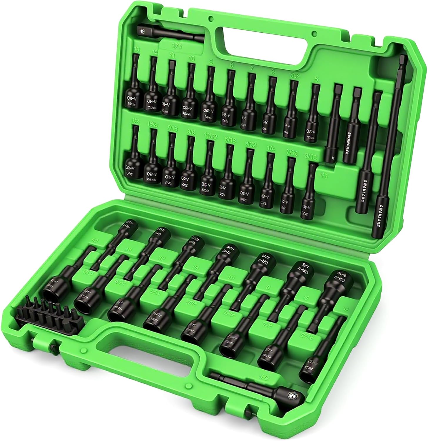 55-Piece Magnetic Nut Driver Set, Metric & SAE 1/4" Hex Shank, Impact Driver Socket Adapters, Snappy Driver Bit, Drill Bit Extension, 14PCS Screwdriver Bit Set