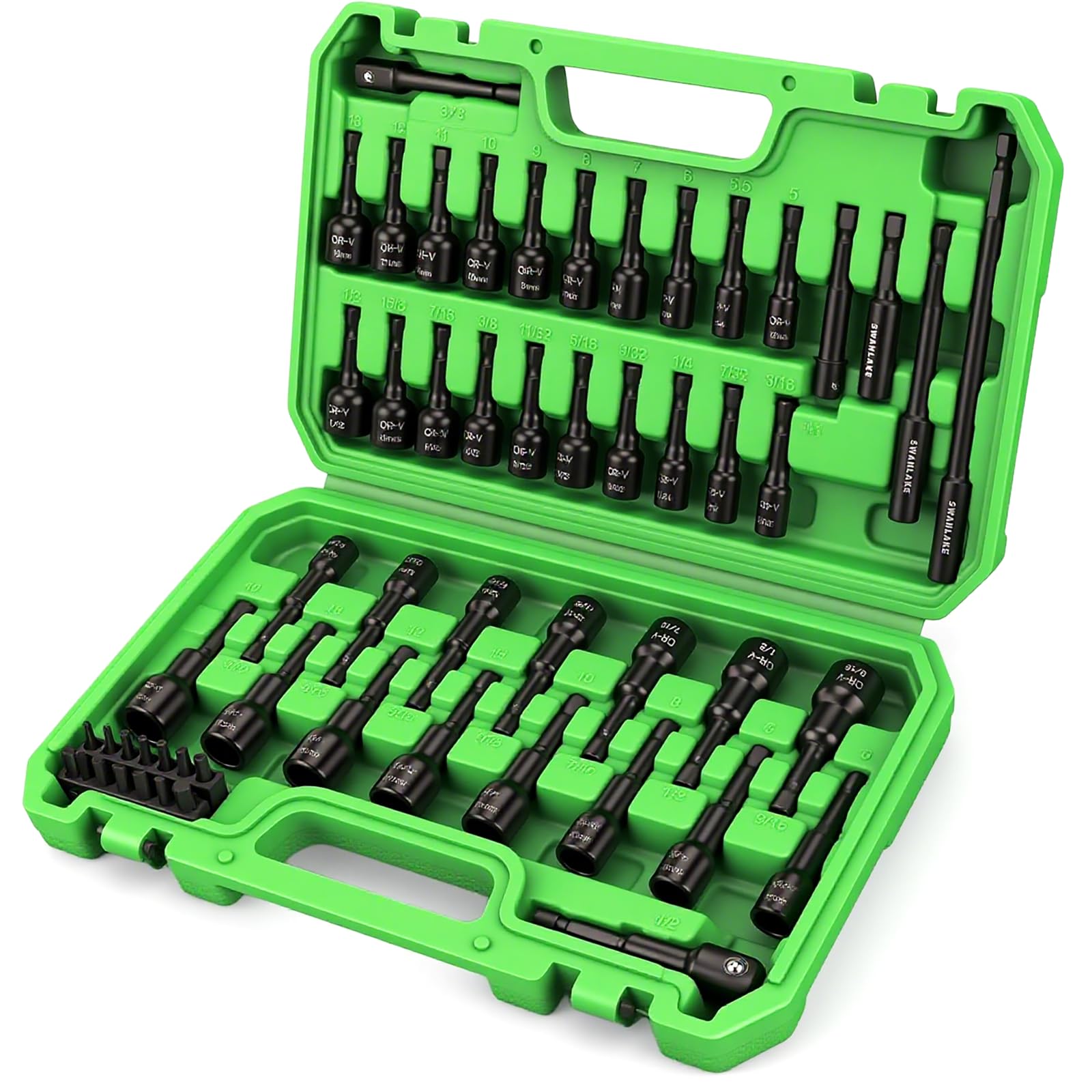 55-Piece Magnetic Nut Driver Set, Metric & SAE 1/4" Hex Shank, Impact Driver Socket Adapters, Snappy Driver Bit