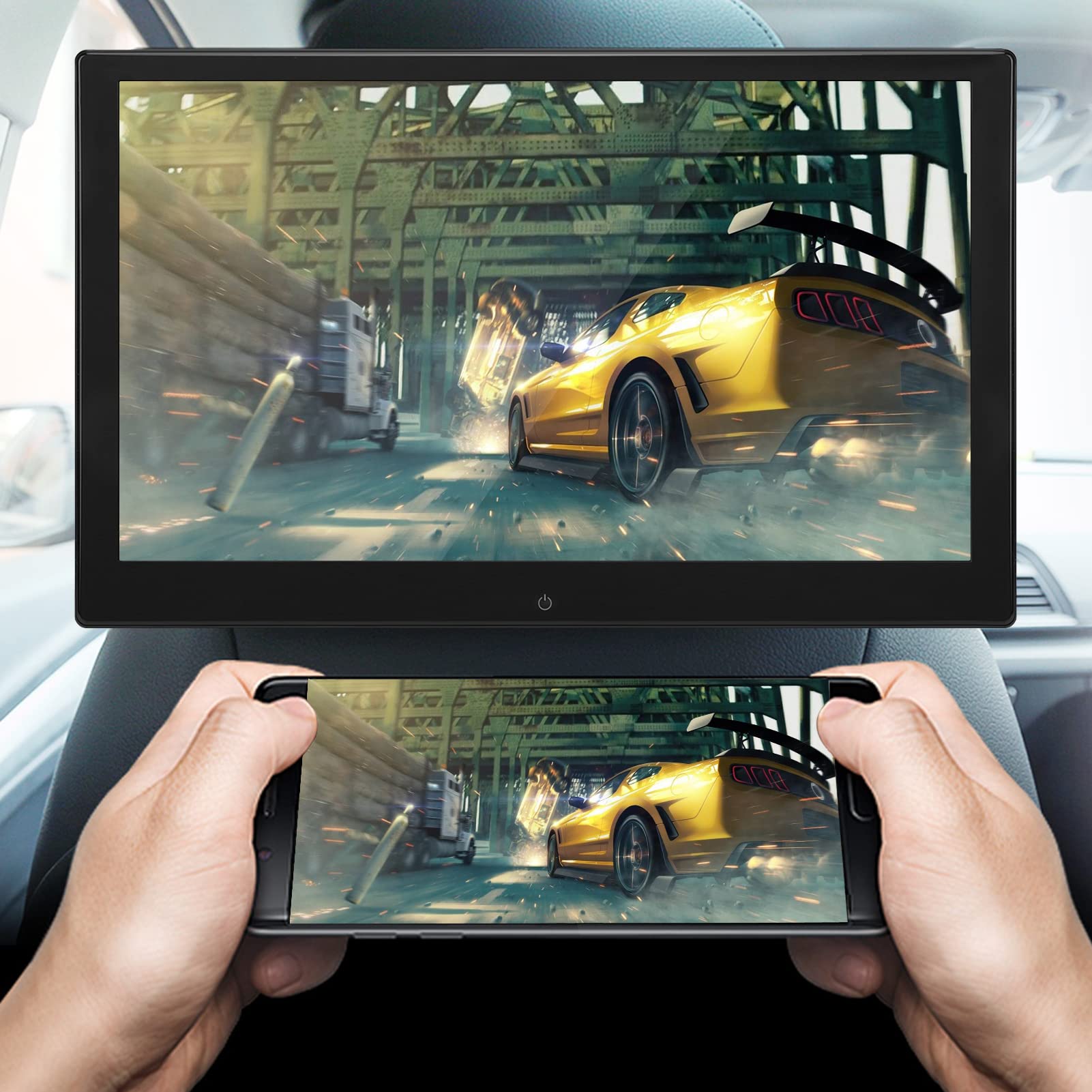 Écran d'appui-tête de voiture, moniteur d'appui-tête de voiture 13,3 pouces 4K 1080P écran tactile 2 + 16G lecteur multimédia d'oreiller de siège arrière pour Android 10.0