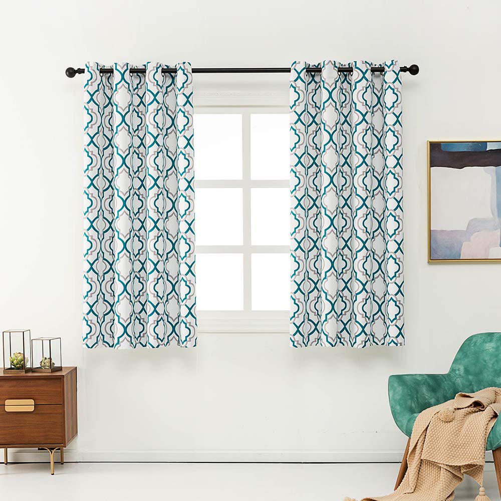Reepow Teal Grey Blackout Curtains for Living Room, Moroccan Pattern Thermal Insulated Room Darkening Curtain Drapes with Grommet Top - 52"x63"