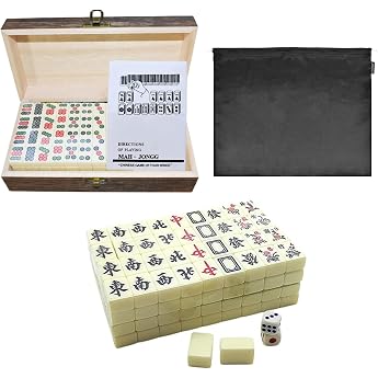 mini mahjong set traditional Chinese mah jong for travel 144 majong tiles with elegant wooden box travel mahjong playset beige complete majong game set for gatherings table game