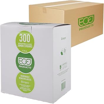 Eco-Products Compostable Paper Wrapped Plastic Straws, 7.75" Long, 8mm Diameter, Case of 9600, Clear Disposable Plant Based PLA Plastic, Standard Sized Drinking Straws, ASTM Compliant, BPI-Certified