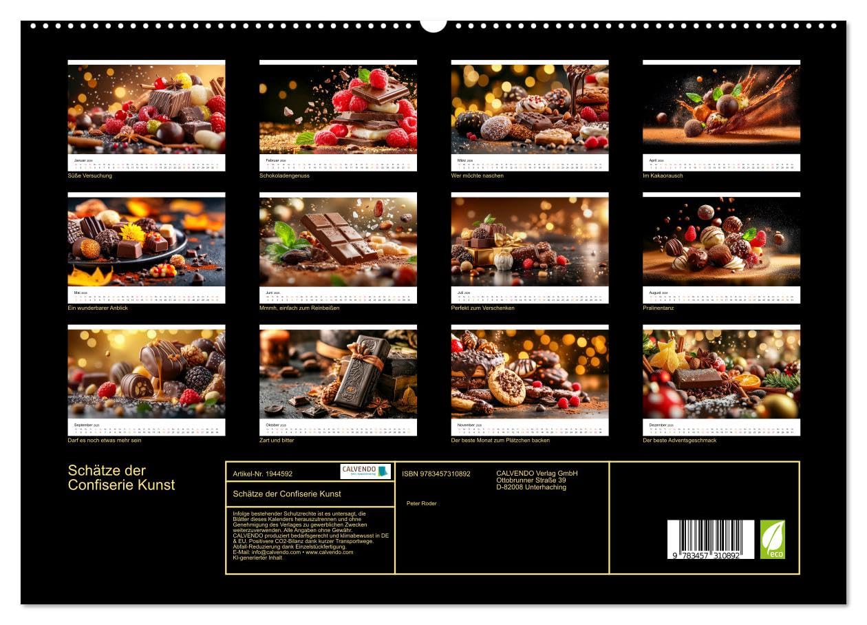 Schätze der Confiserie Kunst (hochwertiger Premium Wandkalender 2026 DIN A2 quer), Kunstdruck in Hochglanz: Die verführerische Welt von Pralinen und Schokolade. (CALVENDO Lifestyle)