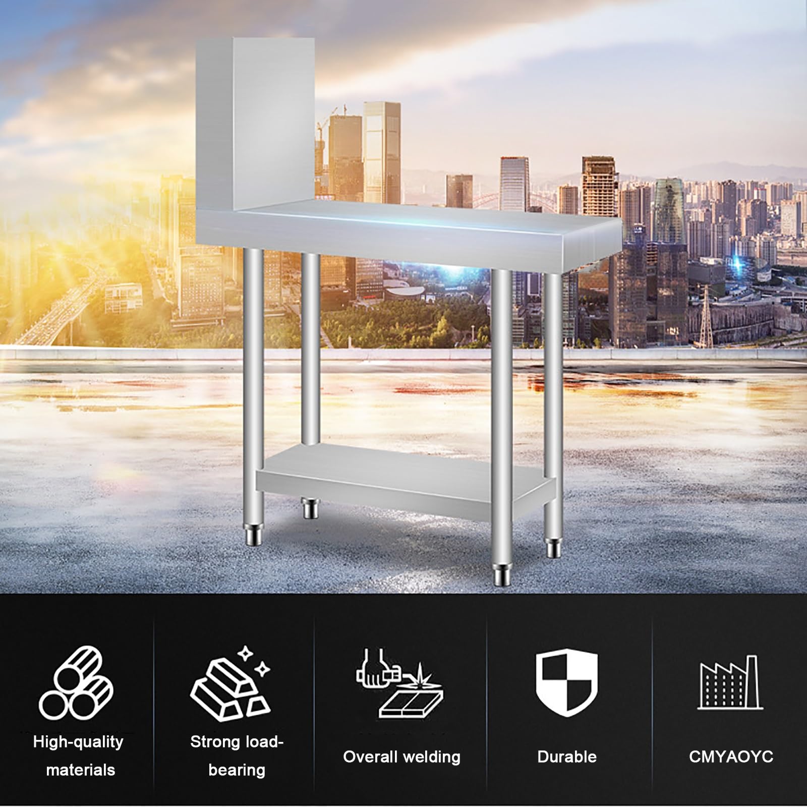 Tavolo Acciaio Inox, Tavolo Acciaio Inox Professionali, Metallo Banco da Lavoro Officina, Bancone per Condimenti con Ripiano Inferiore e Alzatine Cucina, per Ristorante(80x50x80cm/31.5x20x31.5 inches)
