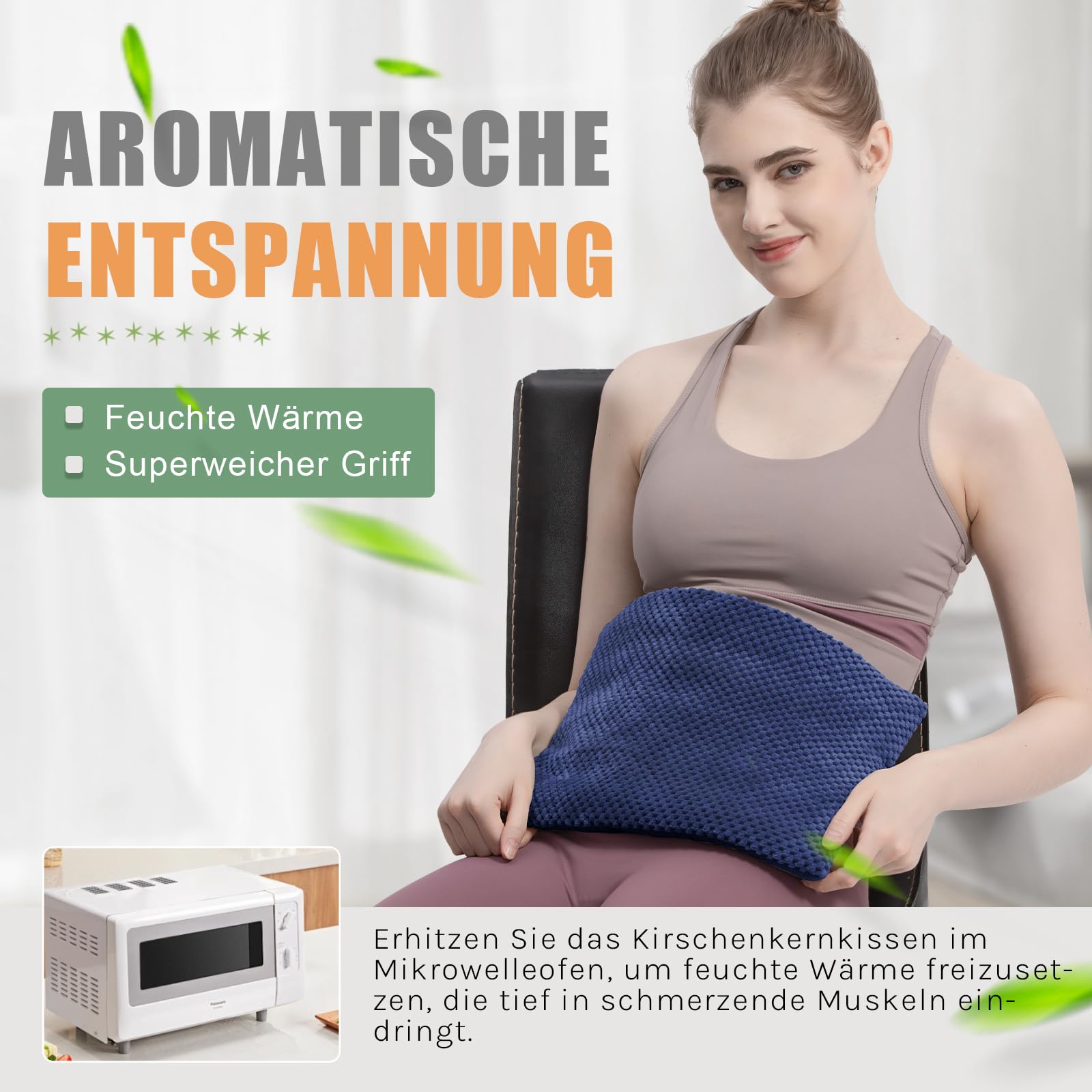 uncn Kirschkernkissen Mikrowelle 40x24 cm, Körnerkissen groß, Wärmekissen Mikrowelle mit abnehmbarer und waschbarer Außenhülle, Dunkelblau