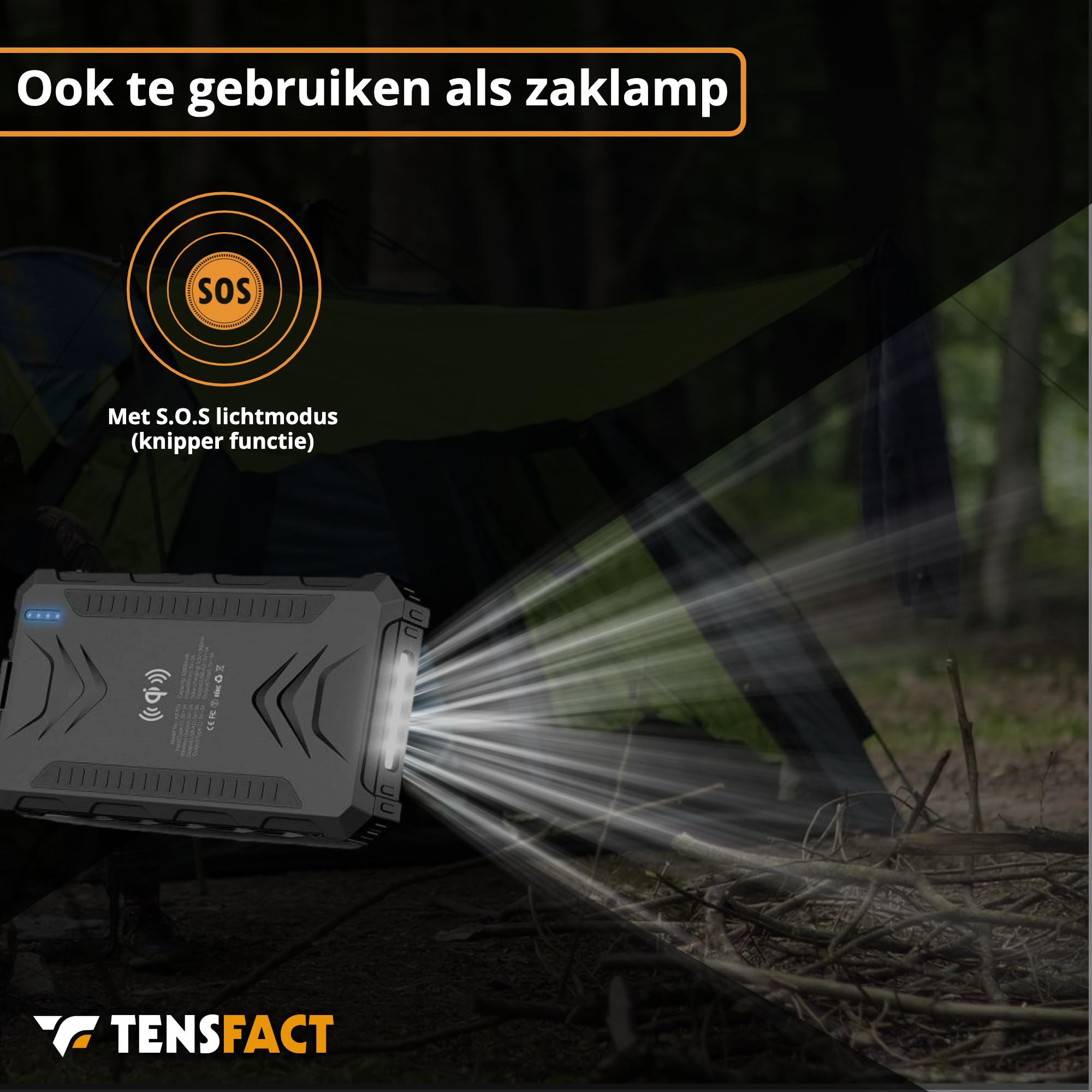 Solar Powerbank 36000 mAh Cargador Inalámbrico - Powerbank Solar - USB & USB-C (Negro)