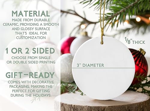Miniatura 5 de Personalized Anniversary With Geometric Wreath 3 Inch Ceramic Christmas Ornament With Gift Box
