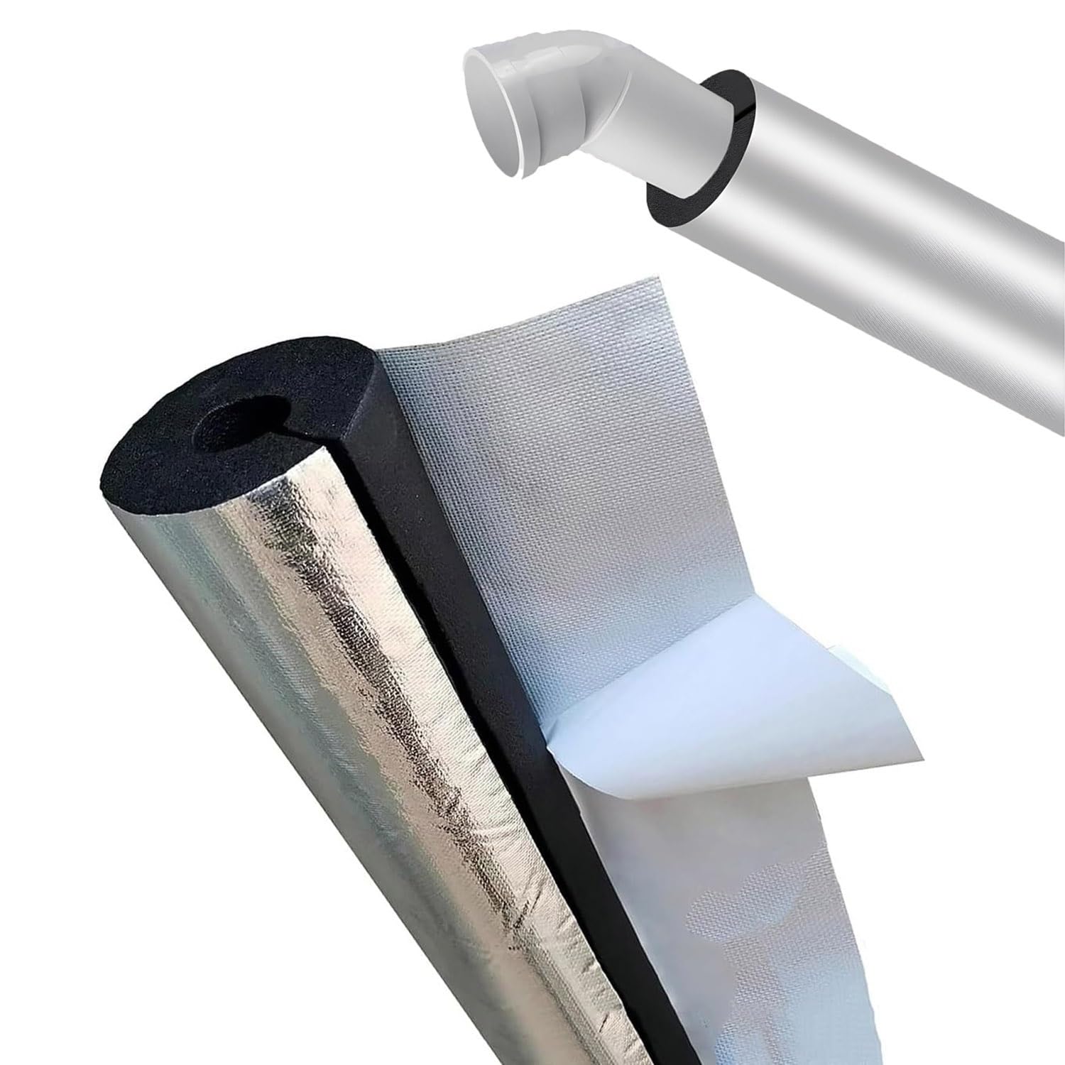 JEDAL Self Adhesive Insulation Pipe Foam Tube 22mm 27mm 34mm 43mm 48mm 60mm 76mm 89mm 110mm ID, Pipe Insulation Aluminum Foil Pipe Covers For Outdoor Water Pipeline (Size : ID76mmxT20mmxL0.95m)