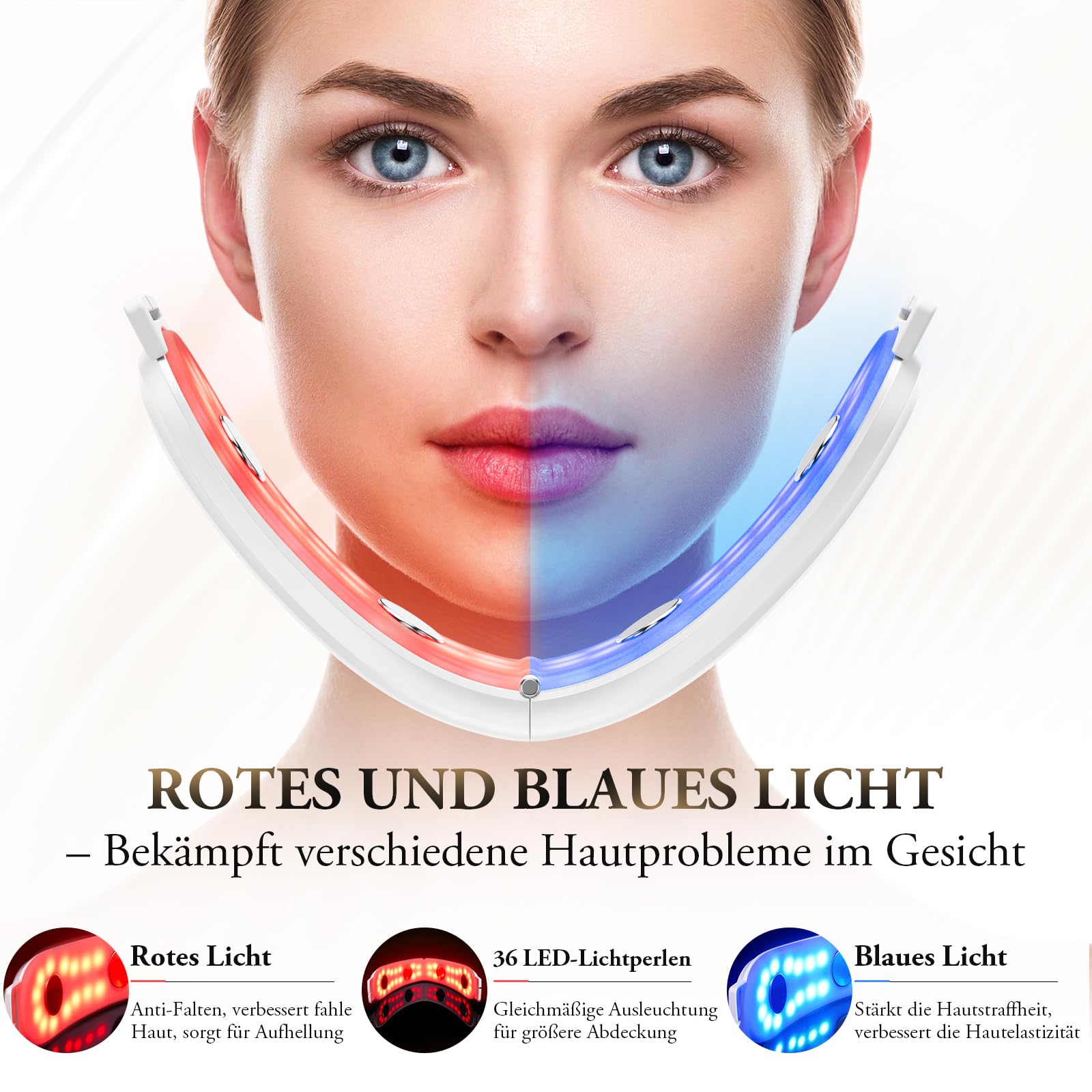 Elektrisches V-Face Shaping Massager, ANLAN Doppelkinn Entferner 9 Intensitätsstufen 4 EMS Modi Blau Rotlichtlampe Gesicht Gesichtsmassagegerät Gegen Falten 42°C Face Massager mit Fernbedienung, Typ-C