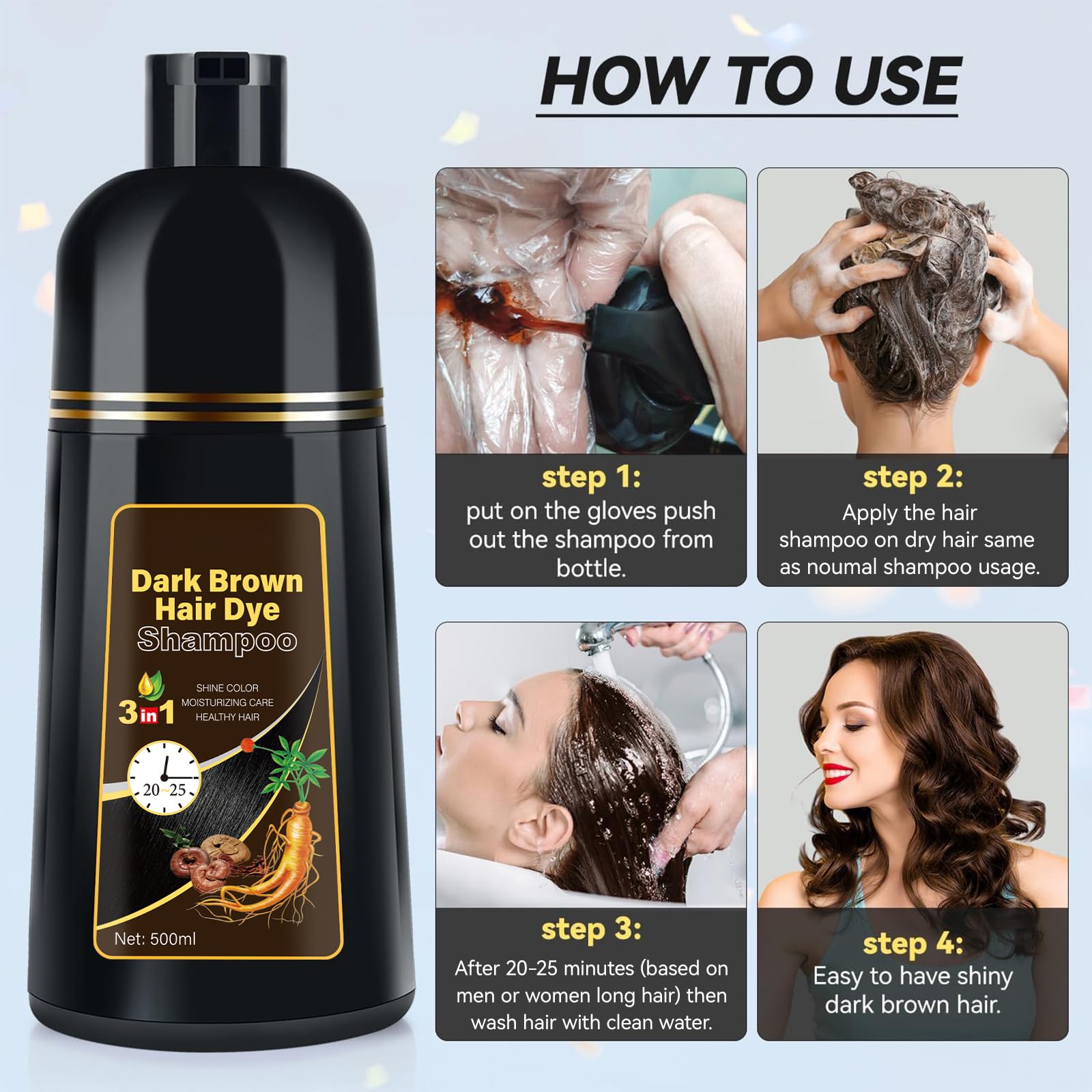 Amazon.com : YOURTONE Dark Brown Hair Dye Shampoo 3 IN 1, Hair
