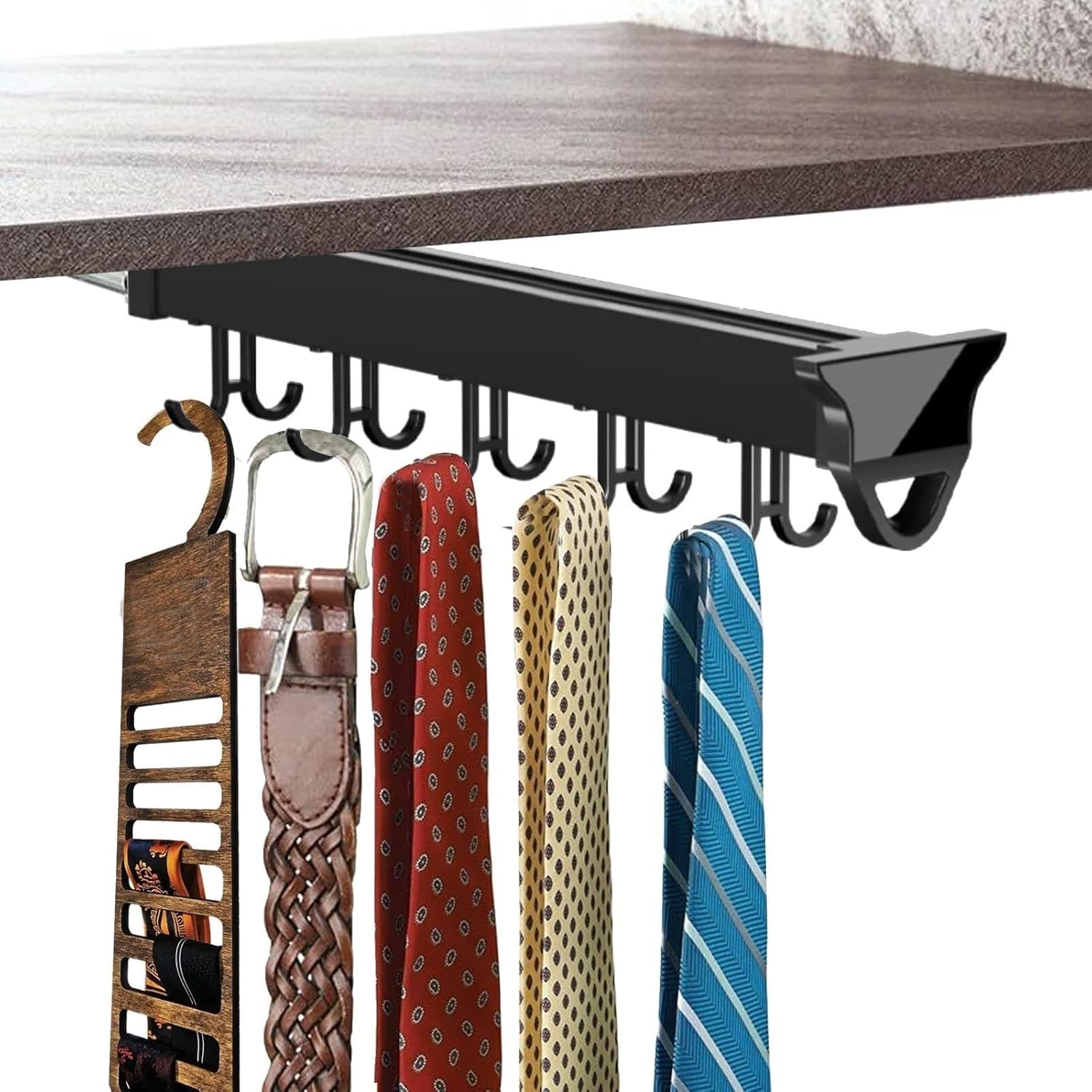 Belt Scarf Hanger - Aluminum Alloy Closet Holder Hanger Rail, Pull Out Pots and Pans Organizer for Cabinet, Closet Tie Rack, with Adjustable Hooks, for Storage and Organization(26cm/10.2in)