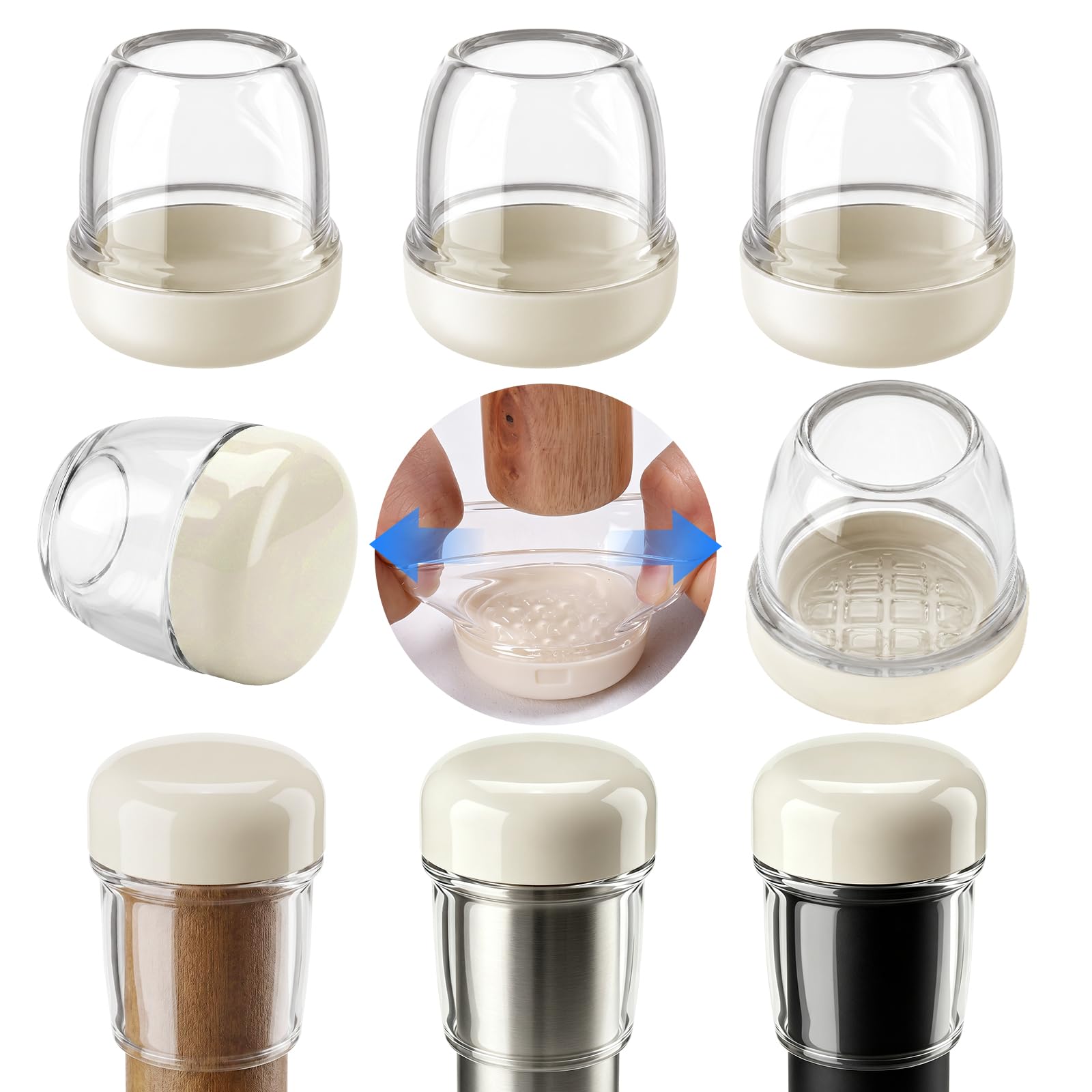 RCHYFEED 24 PCS Clear Teflon Chair Leg Floor Protectors, 1" Chair Leg Floor Protectors Sliders for Carpet, Silicone Furniture Leg Caps Cups Gliders, Smoothly Slide No Scratches Transparent Round