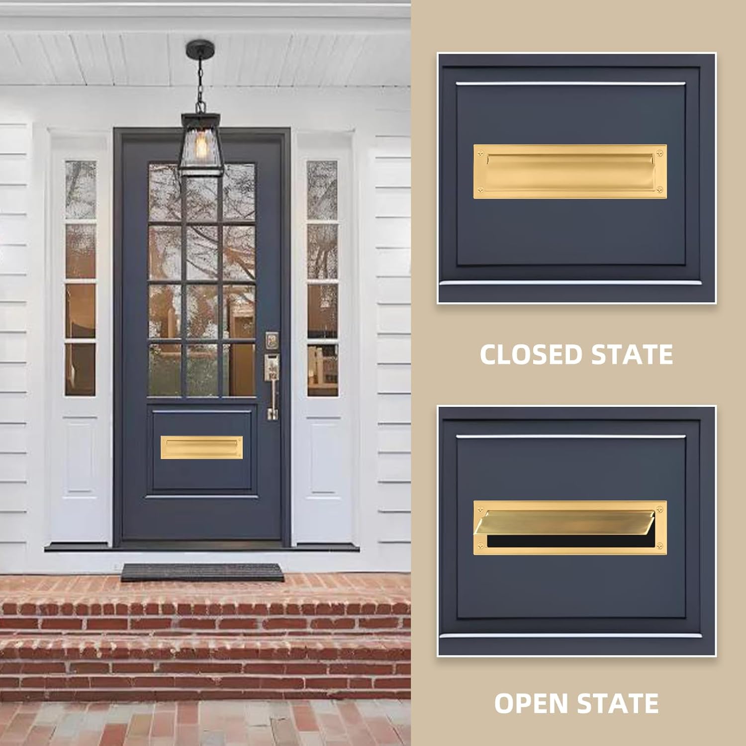 Mail Slot Matte Black,13Inch Stainless Steel Mail Slot Cover for Front Door.Mailbox Door Replacement for Wall,13"×3.7" (Gold, 10Inch)