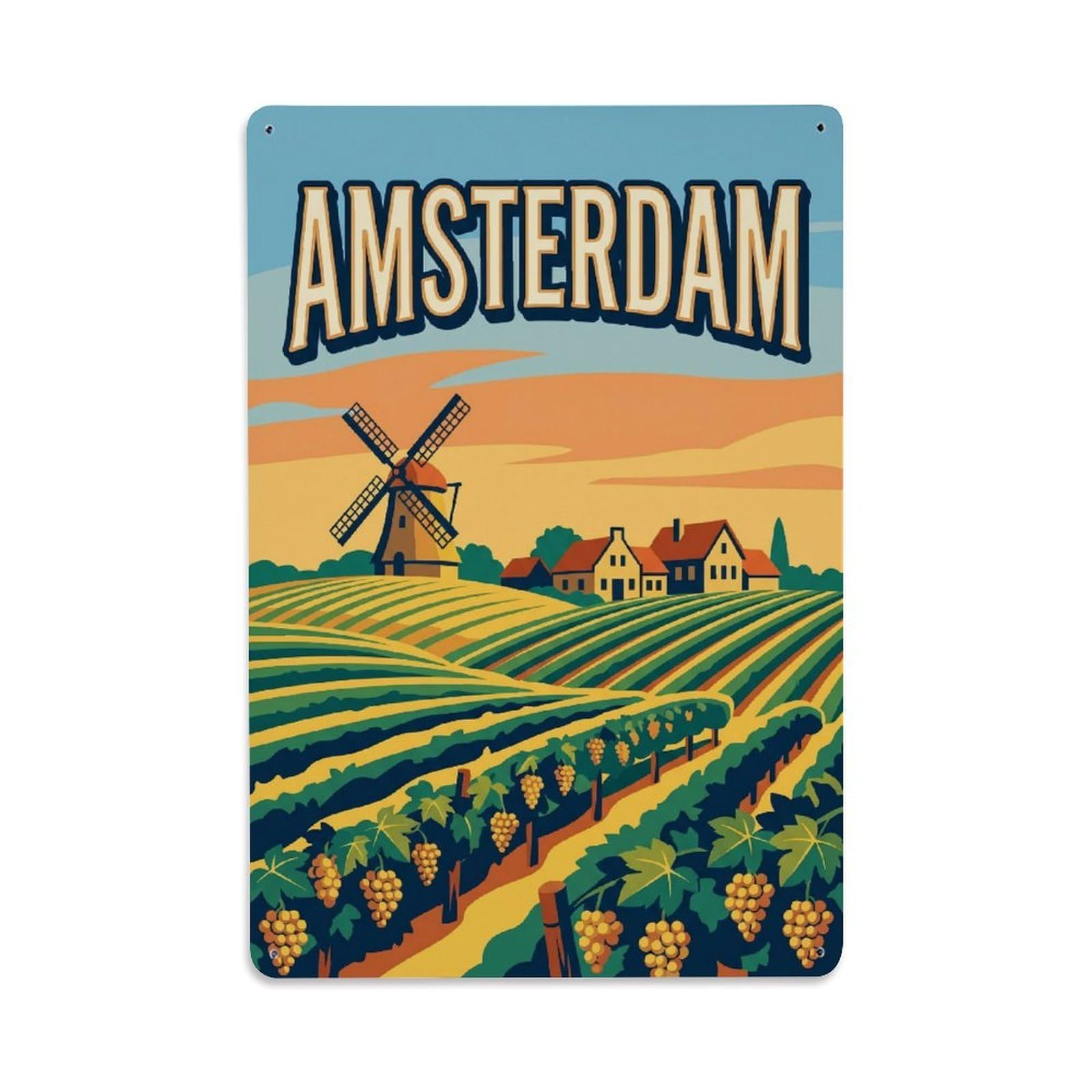 Vintage Travel Vineyard Netherlands Countryside Metal Tin Sign