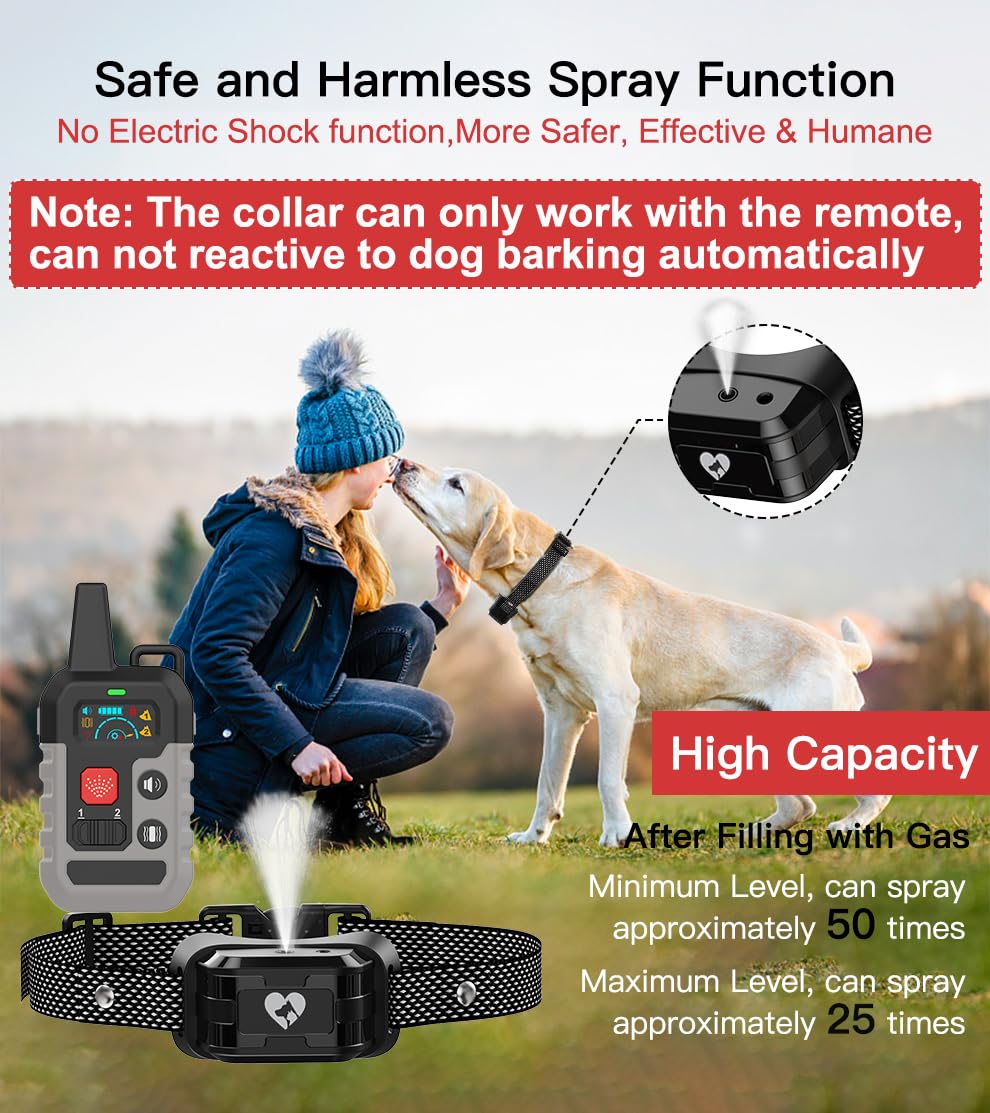 Citronella Dog Training Collar with Remote, 4 Modes Beep/Vibration/Spray/Spray Enhancement, Humane Safe Rechargeable Dog Bark Collar, IPX7 Waterproof Spray Collar, Range 300m ?Only Work with Remote?