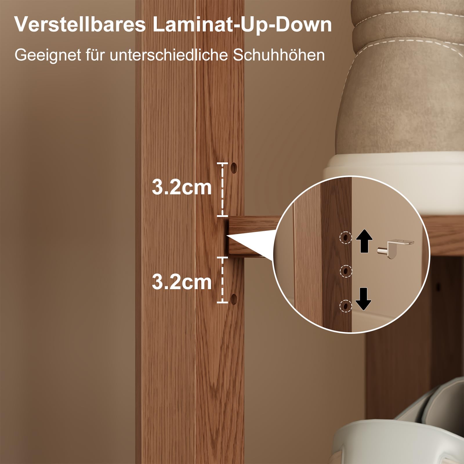 KASLANDI Schuhbank Holz, Schuhregal mit 2 Ebenen, Verstellbare Ablage, Schma und Platzsparend für Flur, Eingangsbereich, Wohnzimmer, Schlafzimmer,100 x 30 x 52 cm (Walnuss)