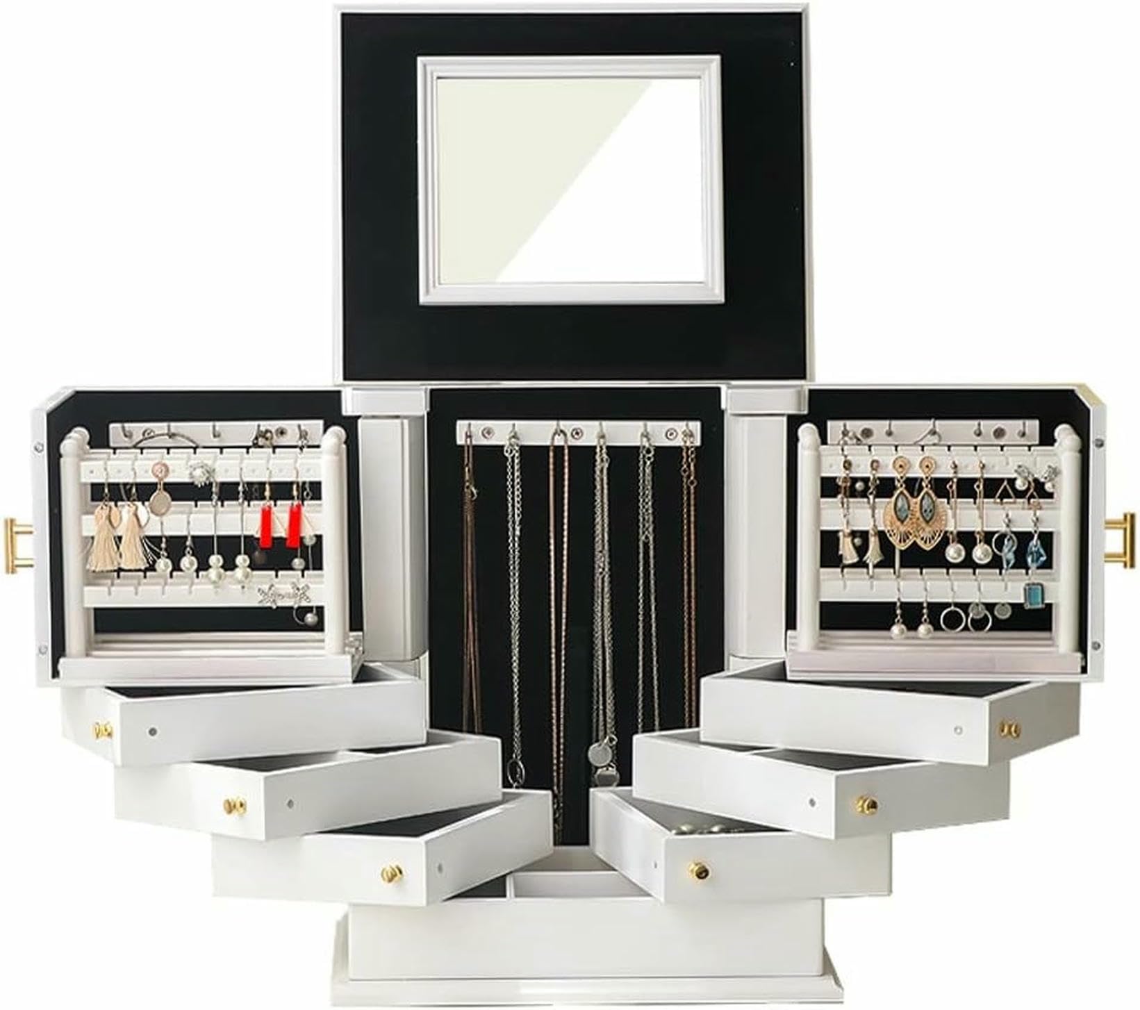 Grande boîte à bijoux avec 6 tiroirs et miroir intégré pour le rangement de vos bijoux