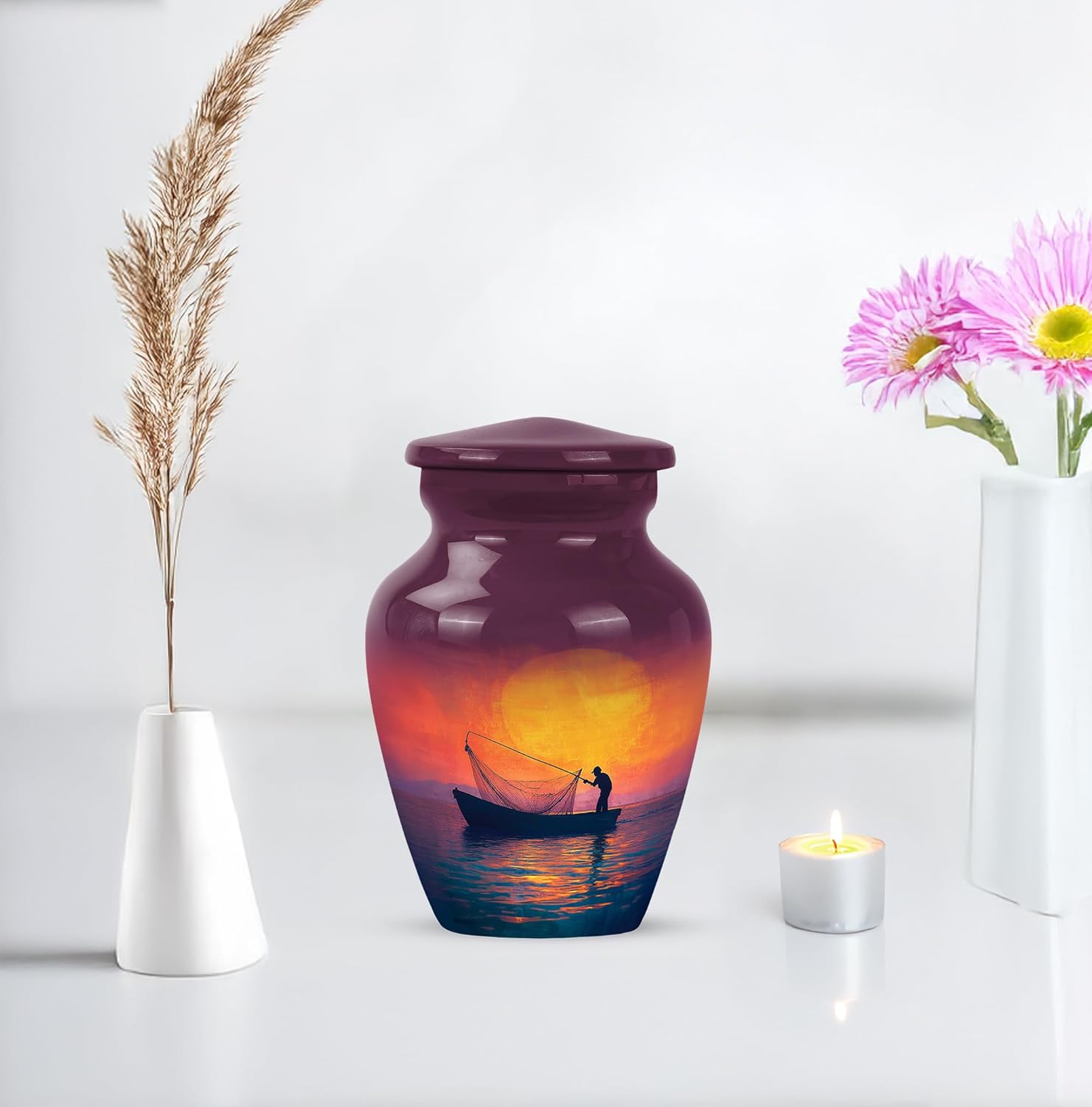 Keepsake Urns for Ashes, Urn for Human Ash, Fisherman Funeral Cremation Urns for Human Ashes, Memorial Gift, Purple, 3 Inch
