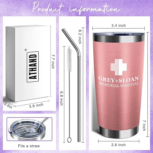 Miniatura 2 de Greys Anatomy - Vaso personalizado de acero inoxidable de 20 onzas, con aislamiento al vacío, color gris Sloan, oro rosa, taza de café, taza de café