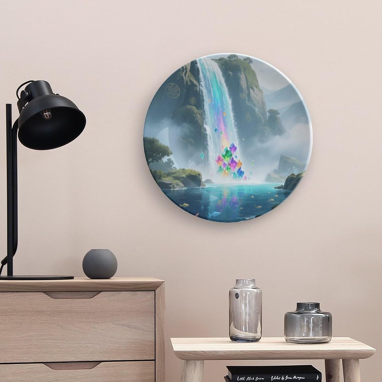 Bone China Decorative Plates Magic Waterfall Ceramic Decorative Plate Wall Decor with Display Stand Ceramic Ornaments for Wall Hanging Decoration