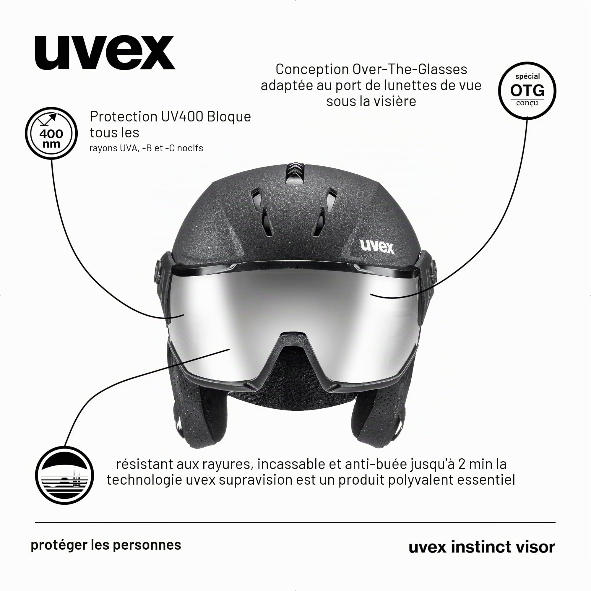 uvex Instinct Visor, Adjustable Ski & Snowboard Helmet with Integrated Visor for Women & Men