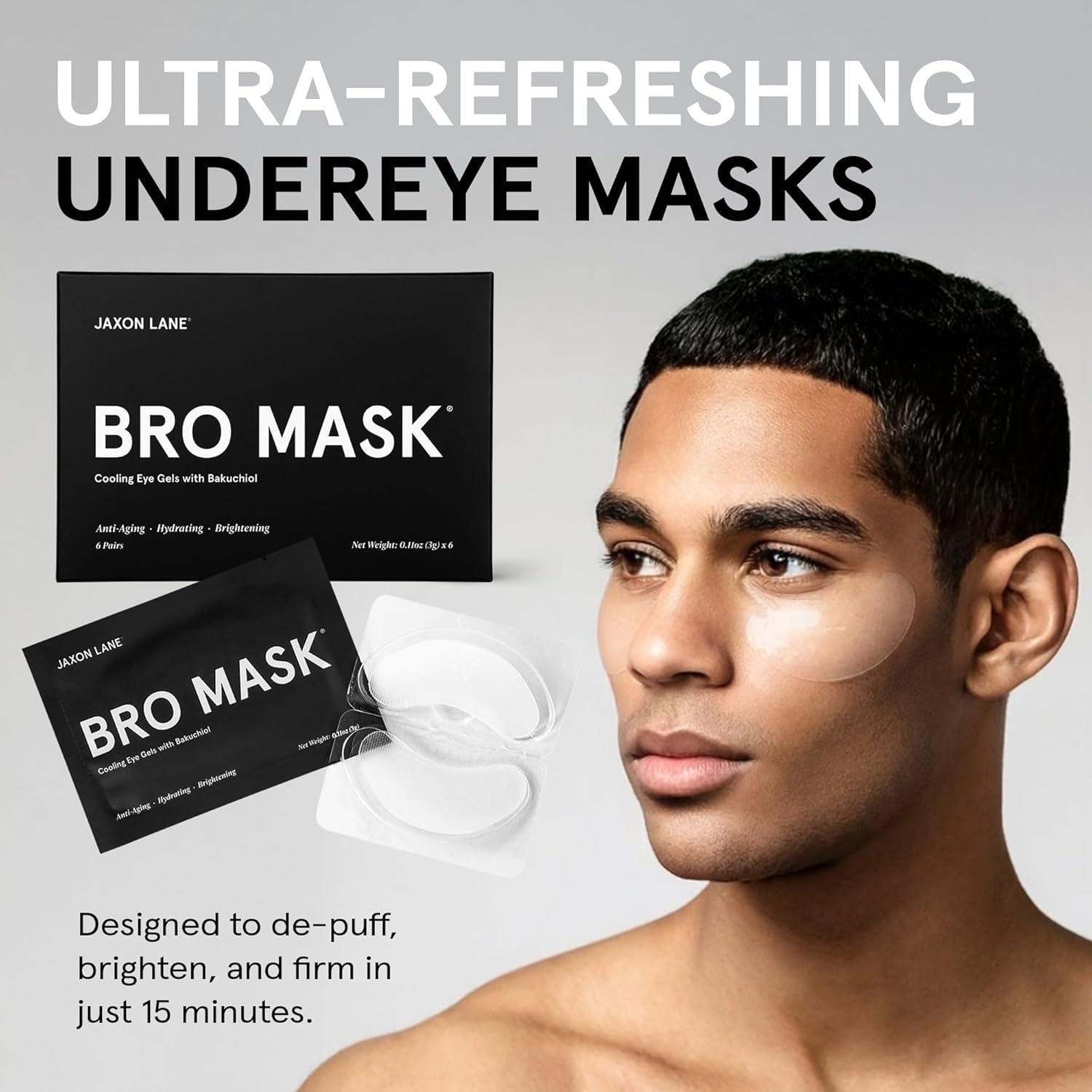 BRO MASK Under Eye Patches for Men with Hydrogel (6 x 1 pack) - Anti-Aging Korean Eye Masks for Dark Circles and Puffiness- Puffy Under Eye Treatment - Perfect Skin Care Stocking Stuffers for Men - Image 2