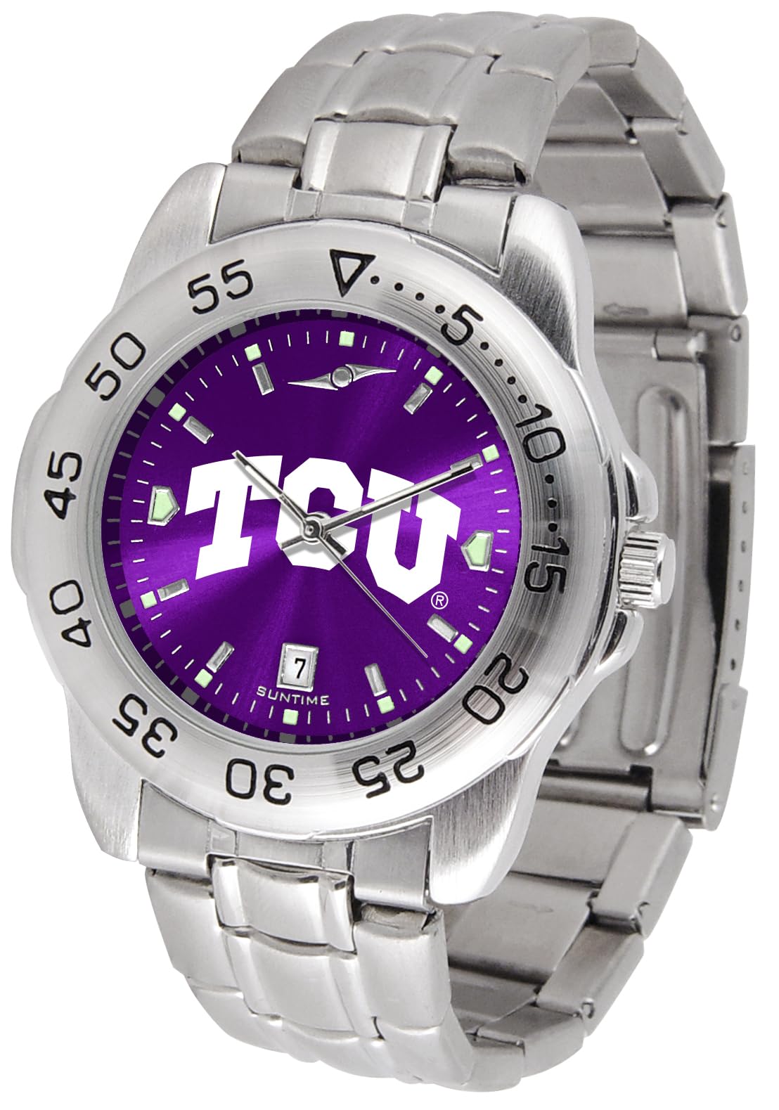 SunTime Men's NCAA Team Sport Watch, 20mm Stainless Steel Strap, Reflective Shiny Dial with Date