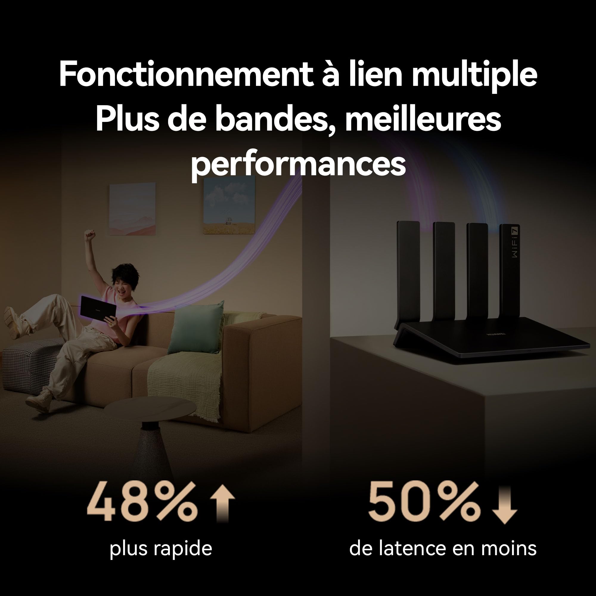 HUAWEI WiFi BE3 Pro, Wi-Fi 7 Double Bande 3,6 Gbit/s, Antenne Intelligente, 2x2,5GE+2xGE