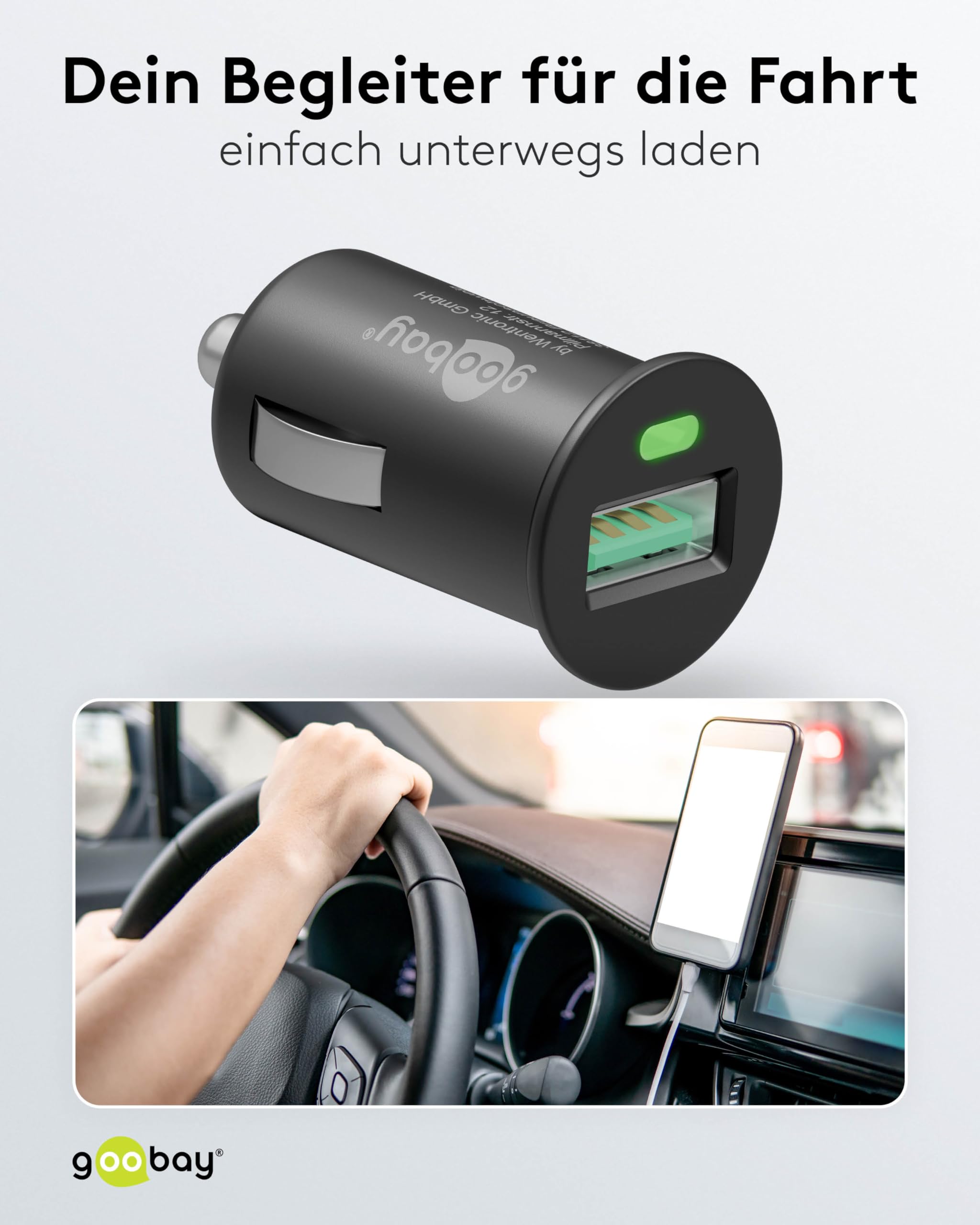 Goobay 45162 Quick Charge Ładowarka Samochodowa - USB do Gniazda Zapalniczki, Adapter 12 V/24 V, Mini Adapter USB Ładowarka Samochodowa Wtyczka do Szybkiego Ładowania 18 W