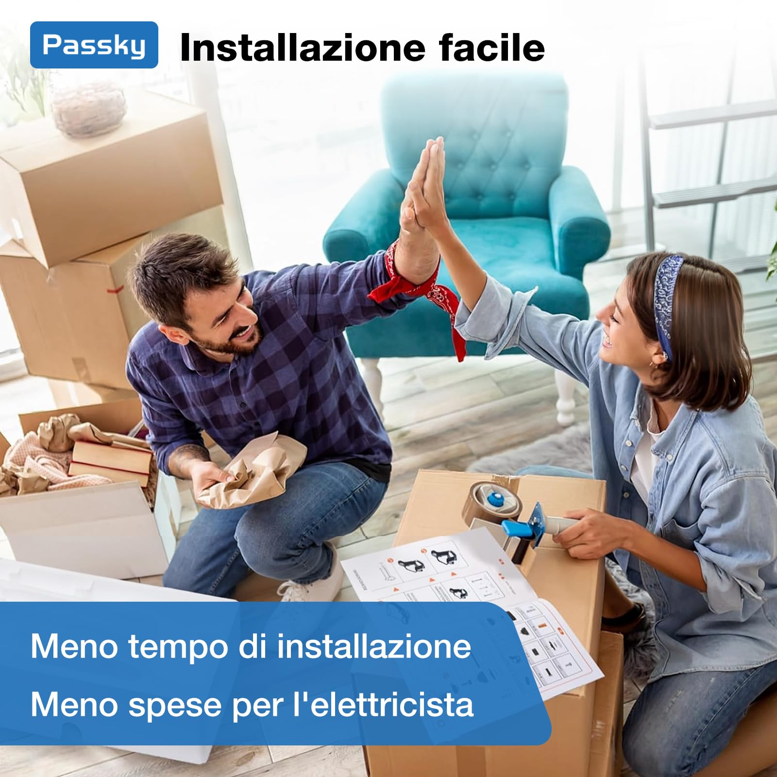 Passky Ventilatore da soffitto con illuminazione e telecomando, ventilatore da soffitto con luce, 3 pale, motore DC, 132 cm, bianco