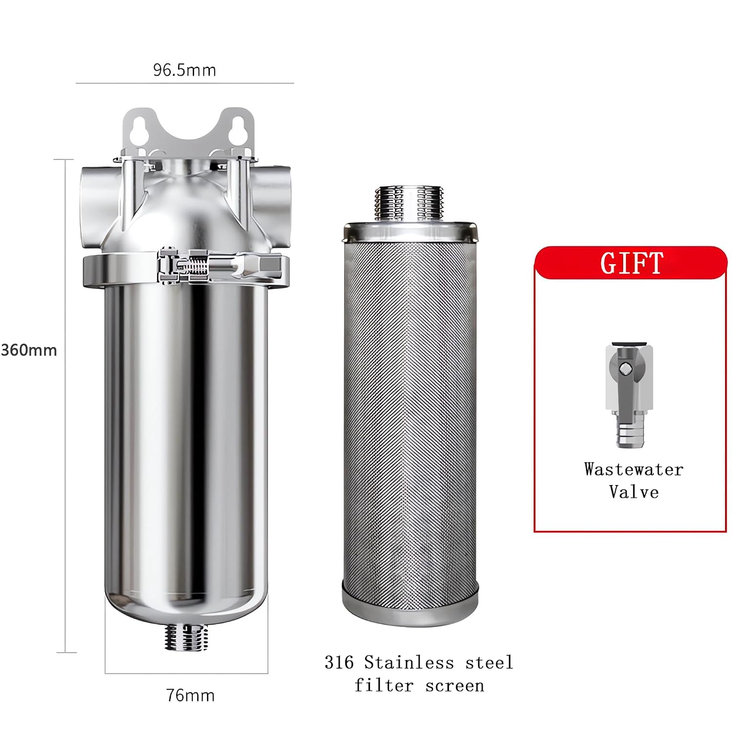 Front Filter Flow Water Purification Equitment 10inch Filter 304 Stainless Steel Housing with Clamp 1 inch Internal Thread 10000L/h