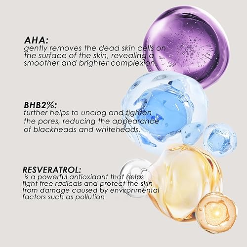 Miniatura 5 de ALMOES - Suero exfoliante facial con AHA y 2% BHB para eliminar puntos negros, exfoliante facial para tono y textura, minimizador de poros, suero