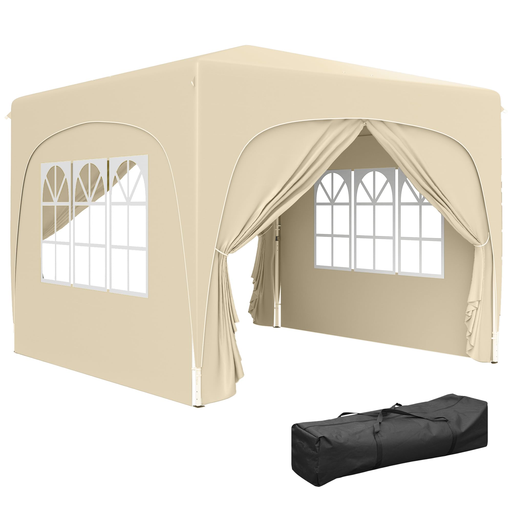 Outsunny 3 x 3(m) Pop Up Gazebo with Sides and Carry Bag, UPF50+, Height Adjustable Party Tent Instant Event Shelter for Garden, Outdoor, Patio, Sand