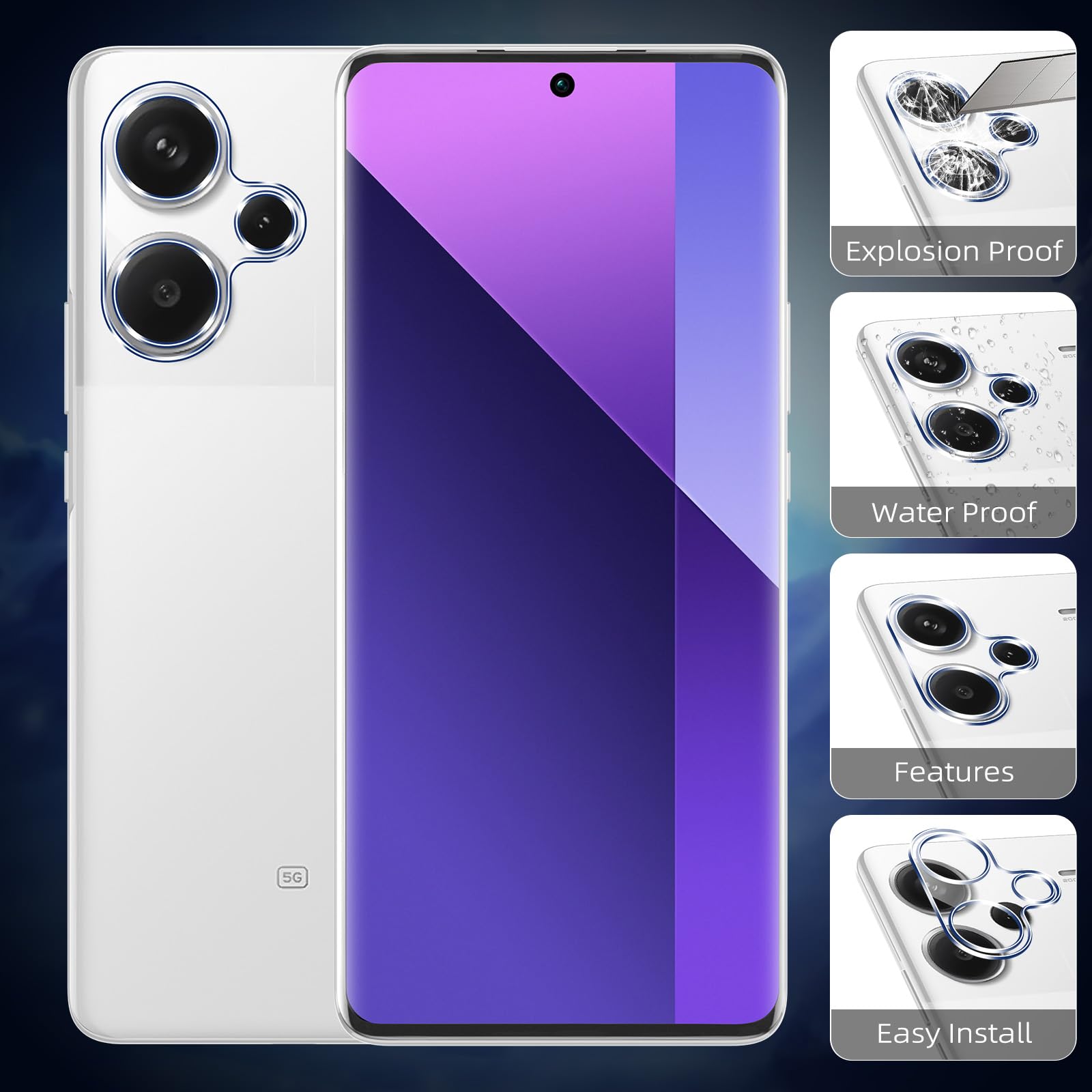 Kokio 2 Pezzi Vetro Temperato per Xiaomi Redmi Note 13 Pro+ 5G/ Pro Plus 5G con 2 Pezzi Pellicola Protettiva Fotocamera Posteriore, Durezza 9H, HD, Anti-Graffio, Senza Bolle Vetrino Schermo