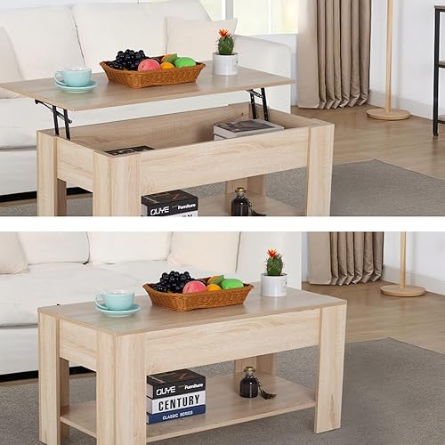 Miniatura 6 de FDW Mesa auxiliar con compartimento oculto y estante de almacenamiento, mesa elevadora de madera para el hogar, sala de estar, recepción, oficina